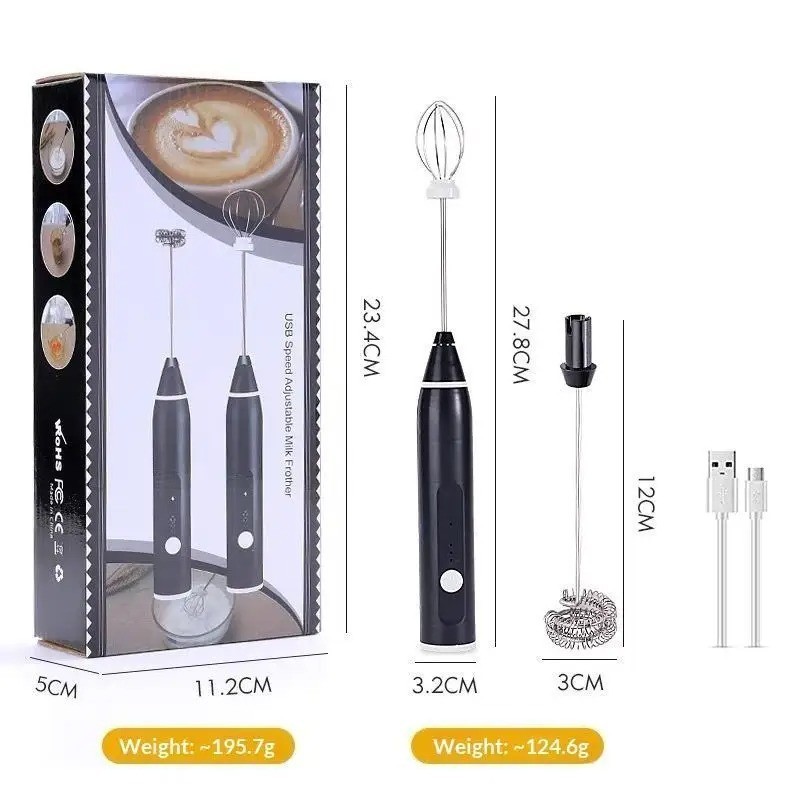 Electric Milk Frother USB Rechargeable Double Whisk Handheld Coffee Foam Mixer