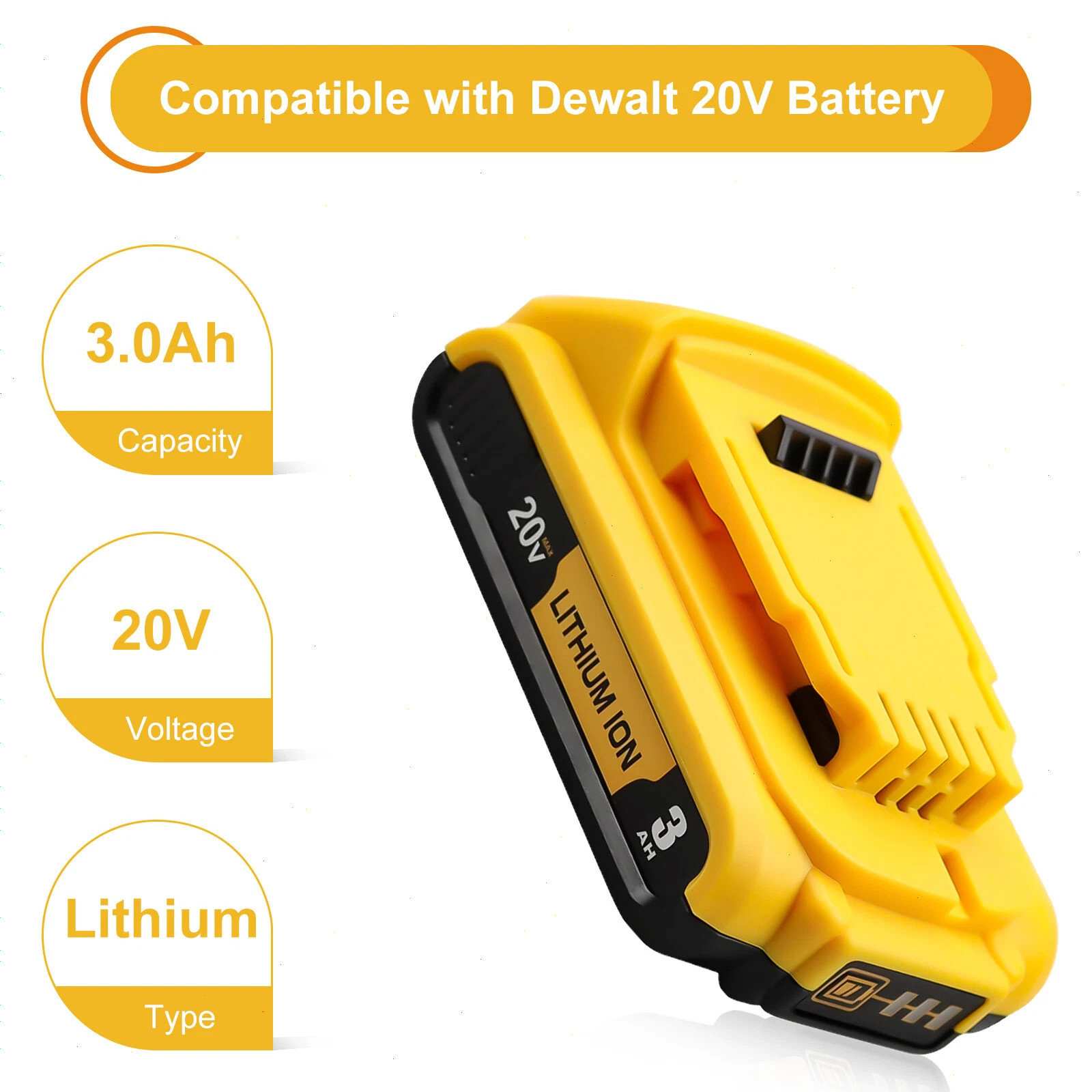 4PACK replacement Dewalt DCB203 20V Max Batteries 2.0Ah Lithium 20 Volt DCB203-2