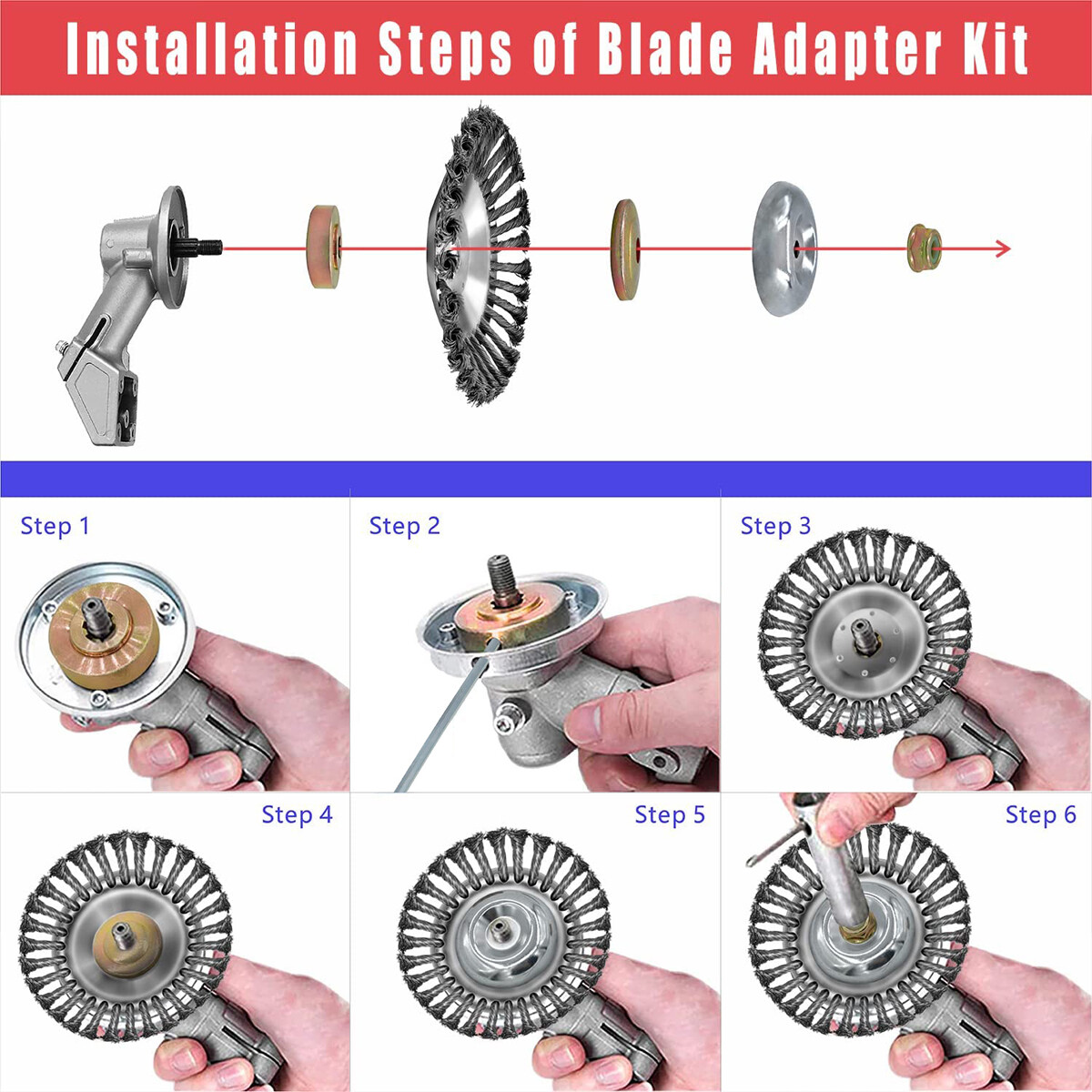 NEW 8inch Steel Wire Wheel Brush Cutter Weed Eater Trimmer Head with Adapter Kit