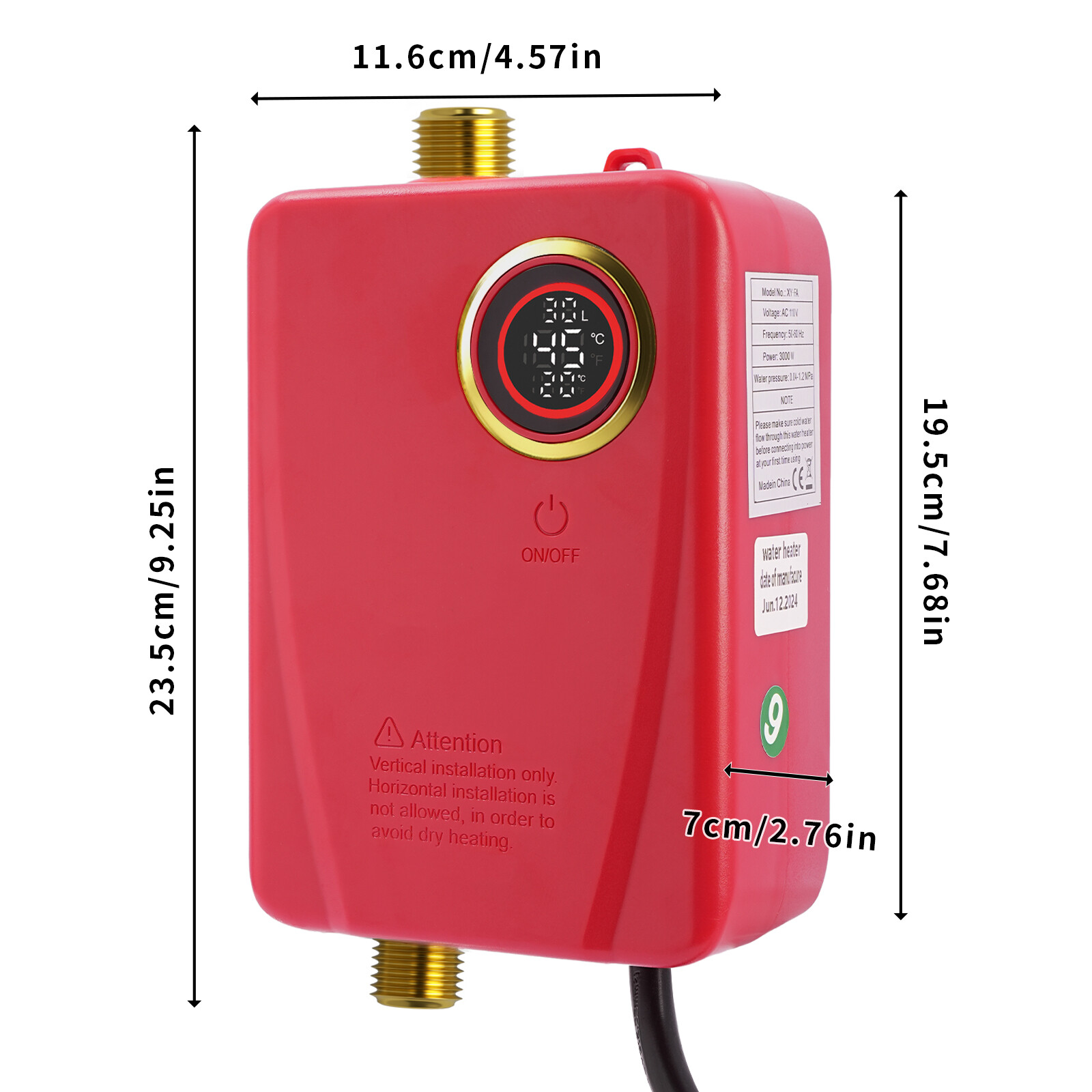 3000w Electric Water Heater Portable Instant Water Heater Under the Sink Basin