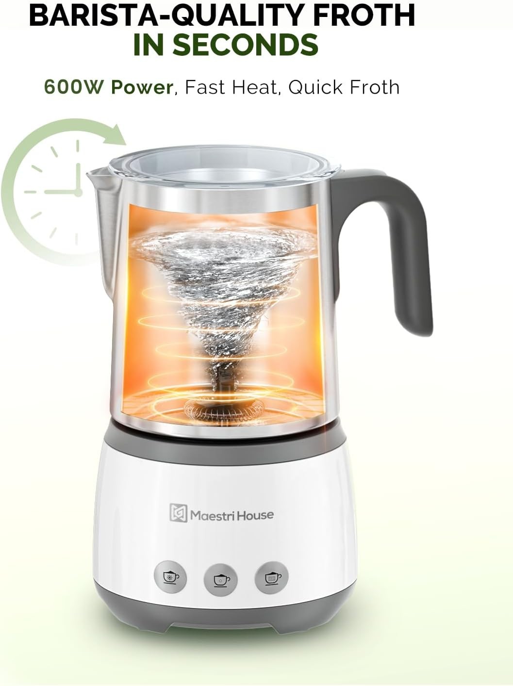 Maestri House Milk Frother, 4-in-1 Electric Milk Steamer and Frother, 16.9OZ 600