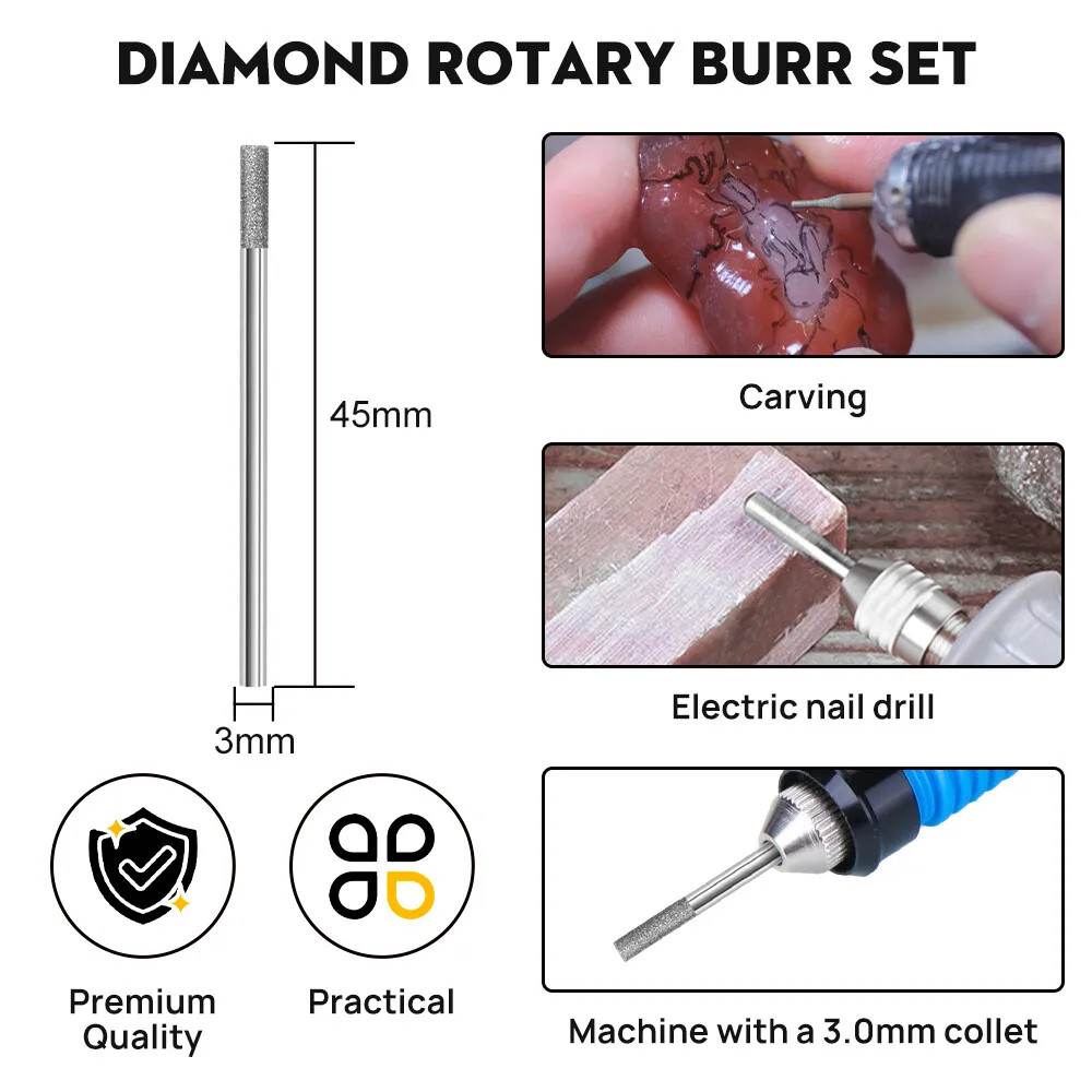 30pcs Diamond Grinding Carving Cutting Burr Bit Set For Dremel Rotary Tool stone