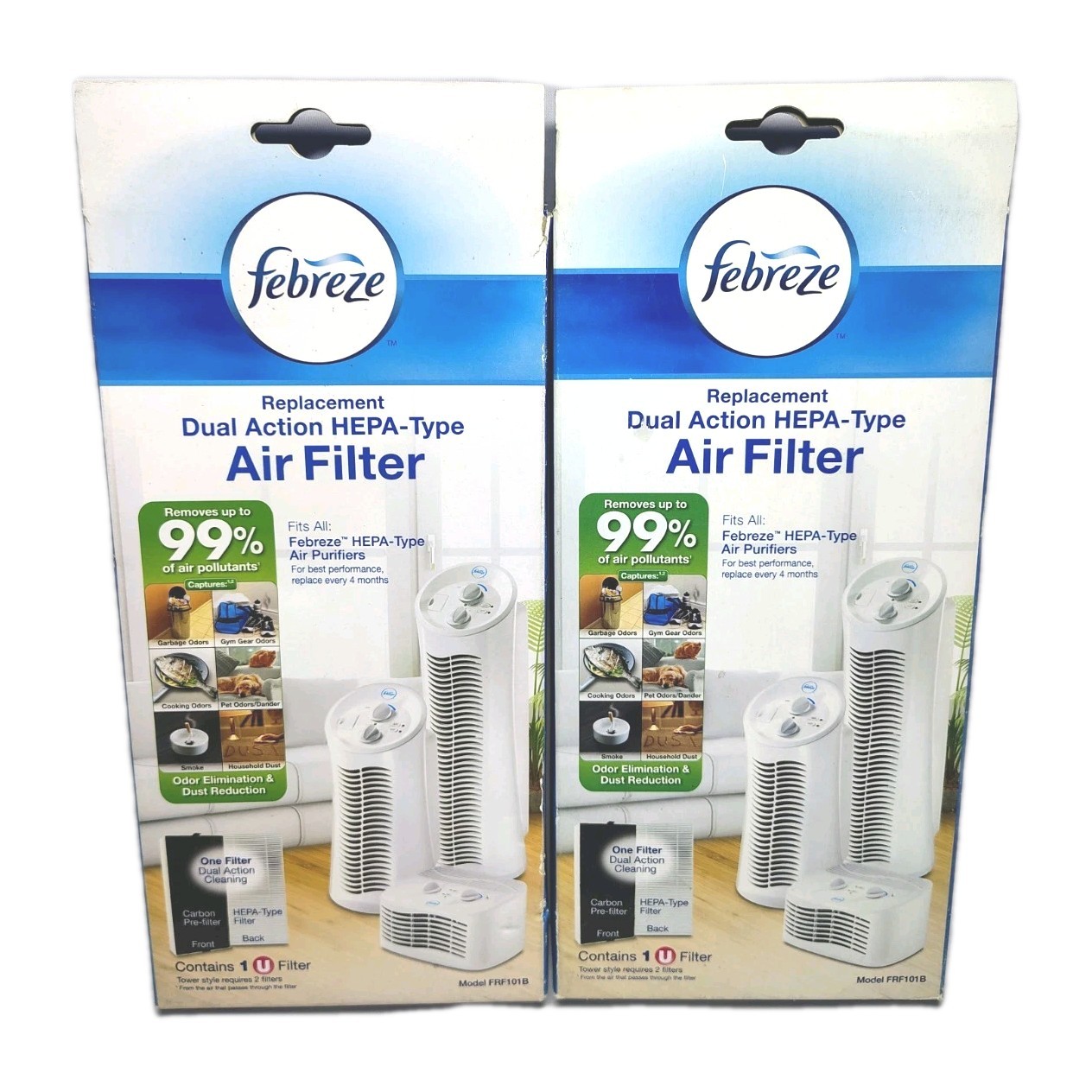 2 PACK Febreze Dual Action HEPA-Type U Purifier Replacement U Air Filter FRF101B