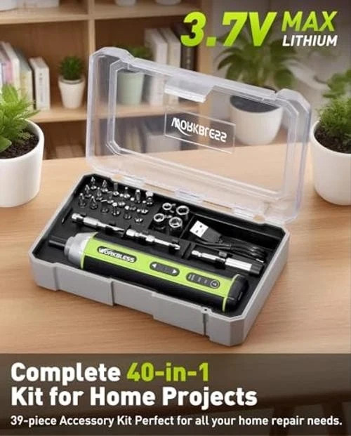 Electric Screwdriver Set, 3.7V Cordless Screwdriver with 3 Torque Settings,