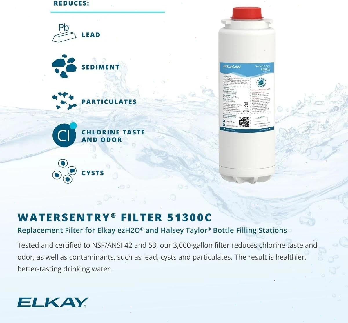 1 pack Fit For Elkay 51300C WaterSentry Plus Replacement Water Filter(NO CHIP)