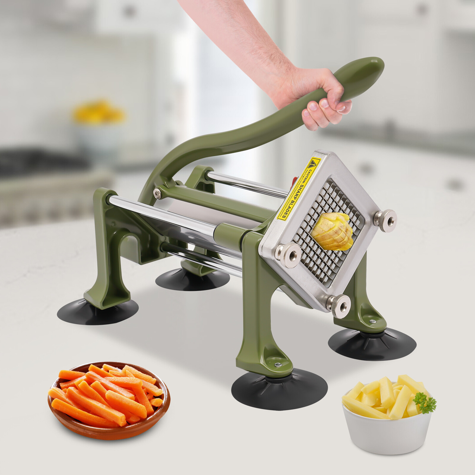 Green 14.2*8.7*13.3in SS& Plastic Manual French Fry Cutter With 1/4in Blade