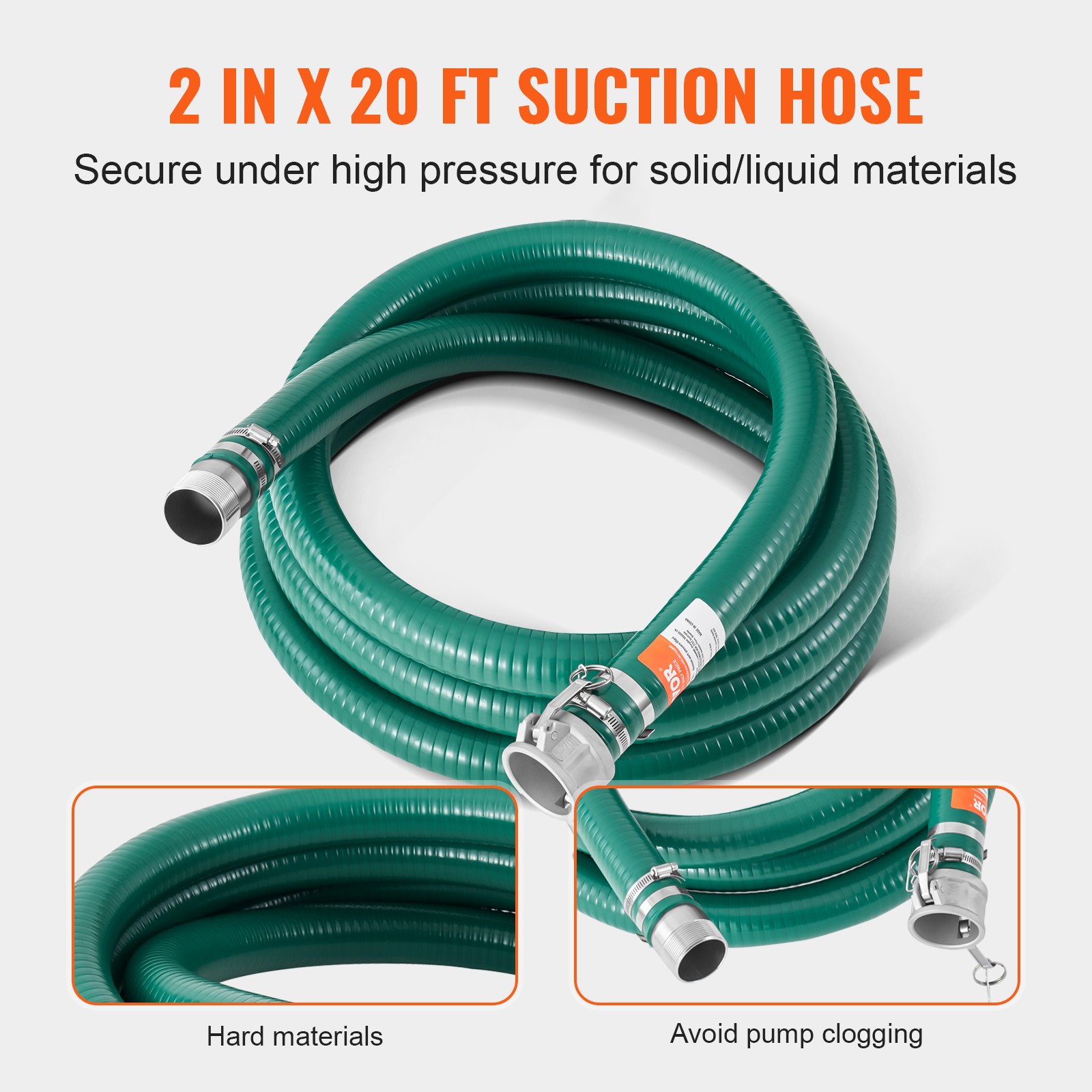Suction Hose Kit for Water Pump 2 in x 20 ft Green/50 ft Blue Hoses