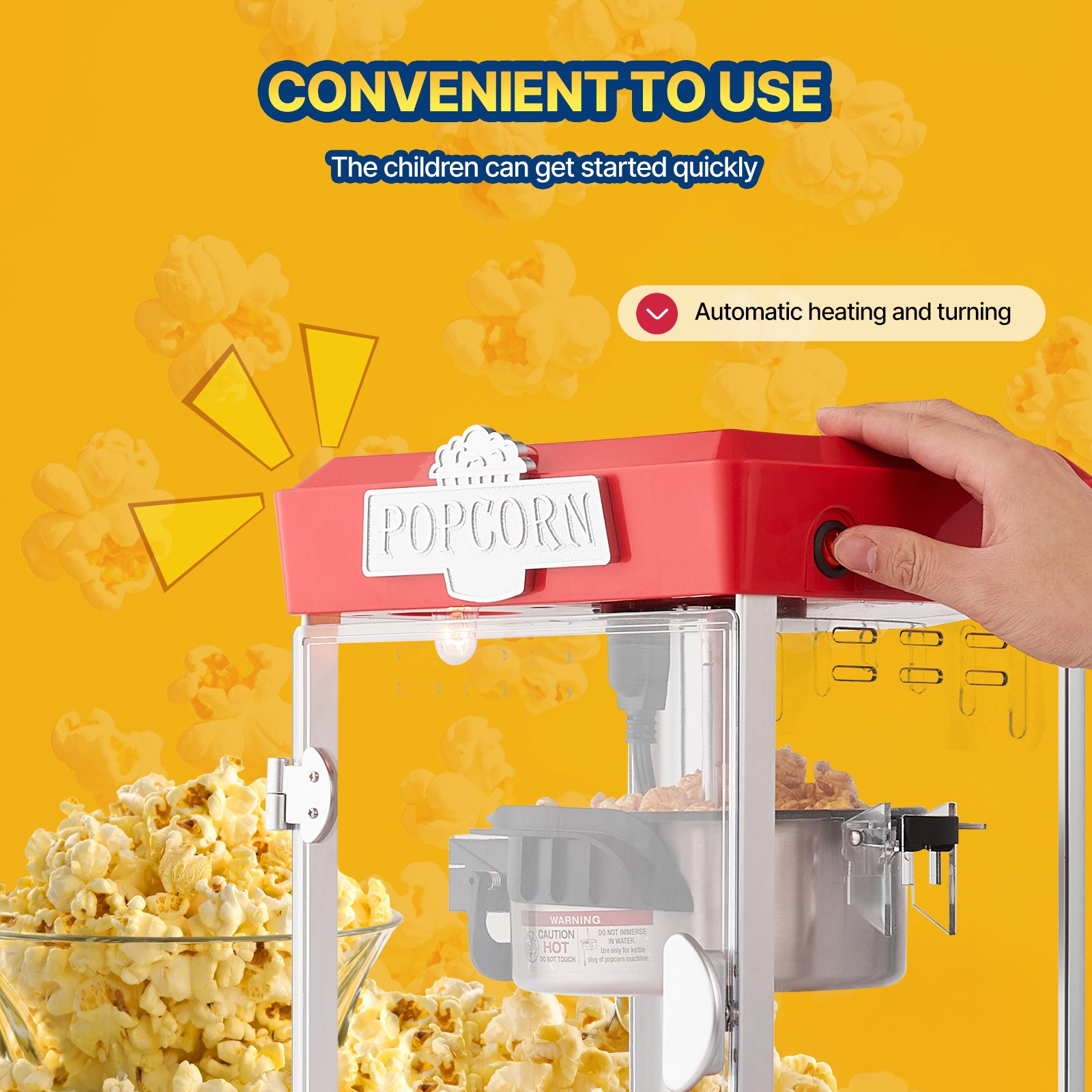 Popcorn Popper Machine Tabletop Popcorn Maker 480W 4 Oz Red