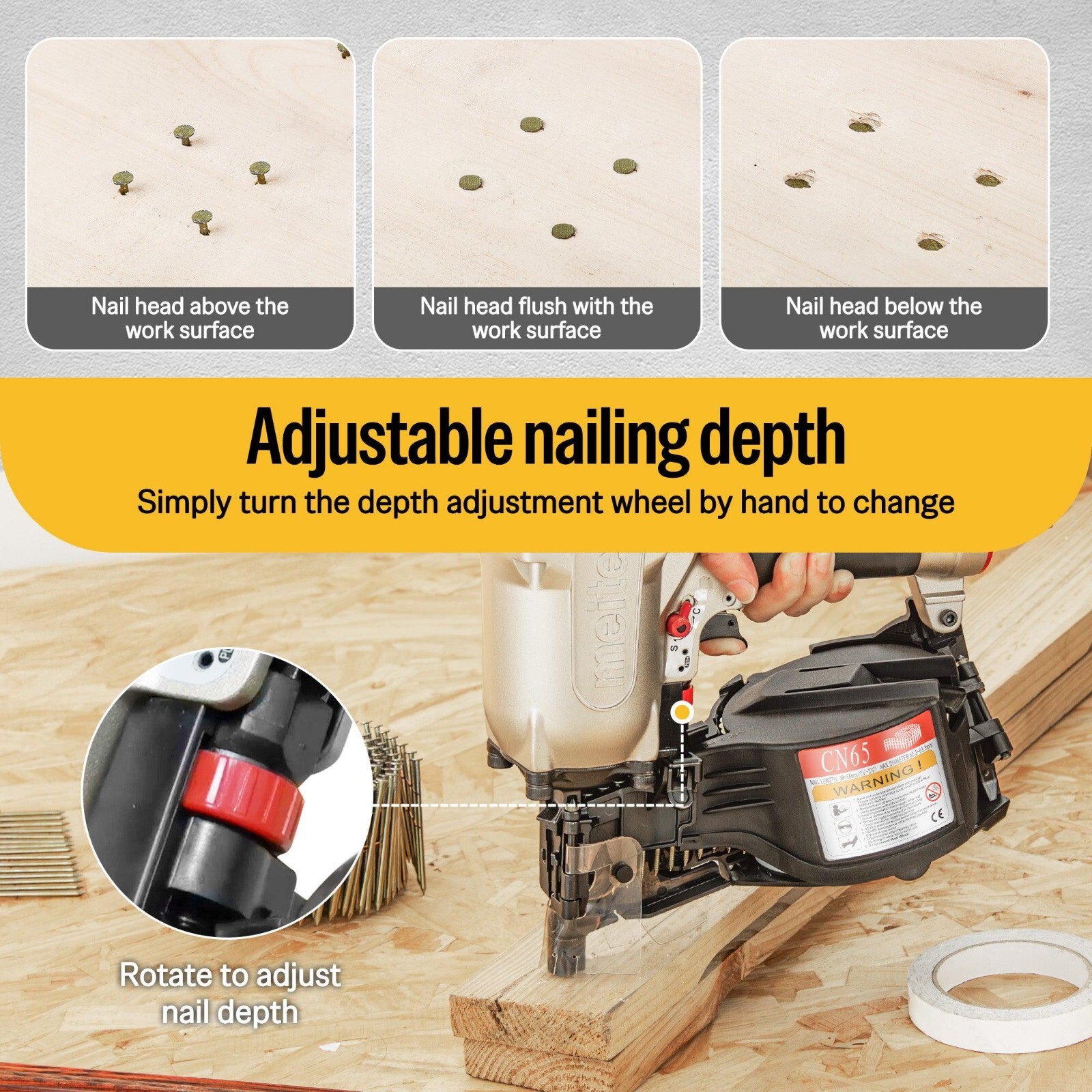 meite CN65 Penumatic Industrial Coil Siding Nailer 15 Degree 1-1/2″ to 2-1/2″