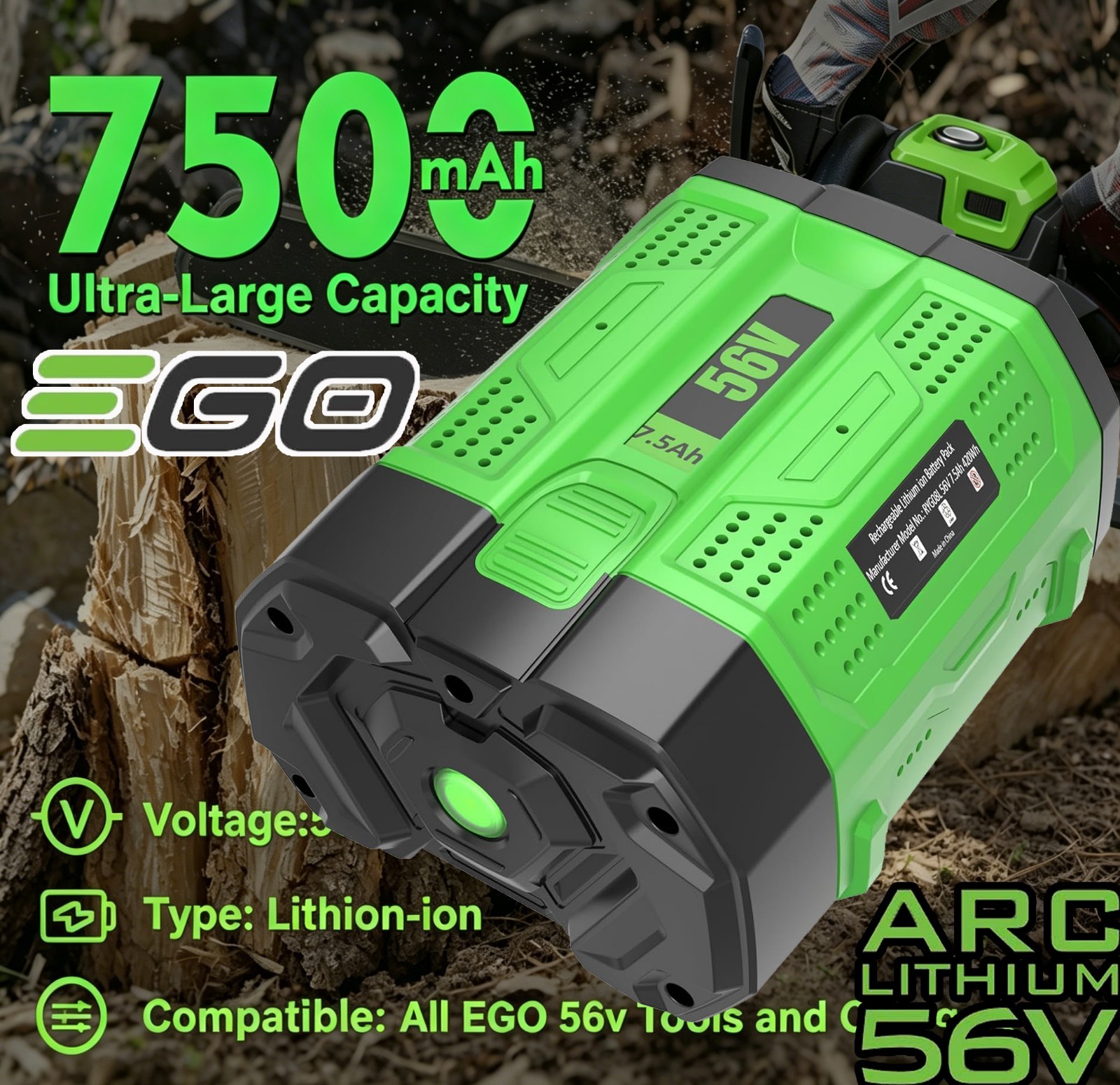Genuine EGO POWER+ BA2800T 56V 7.5 Ah Lithium-ion Battery Upgrade Fuel Gauge