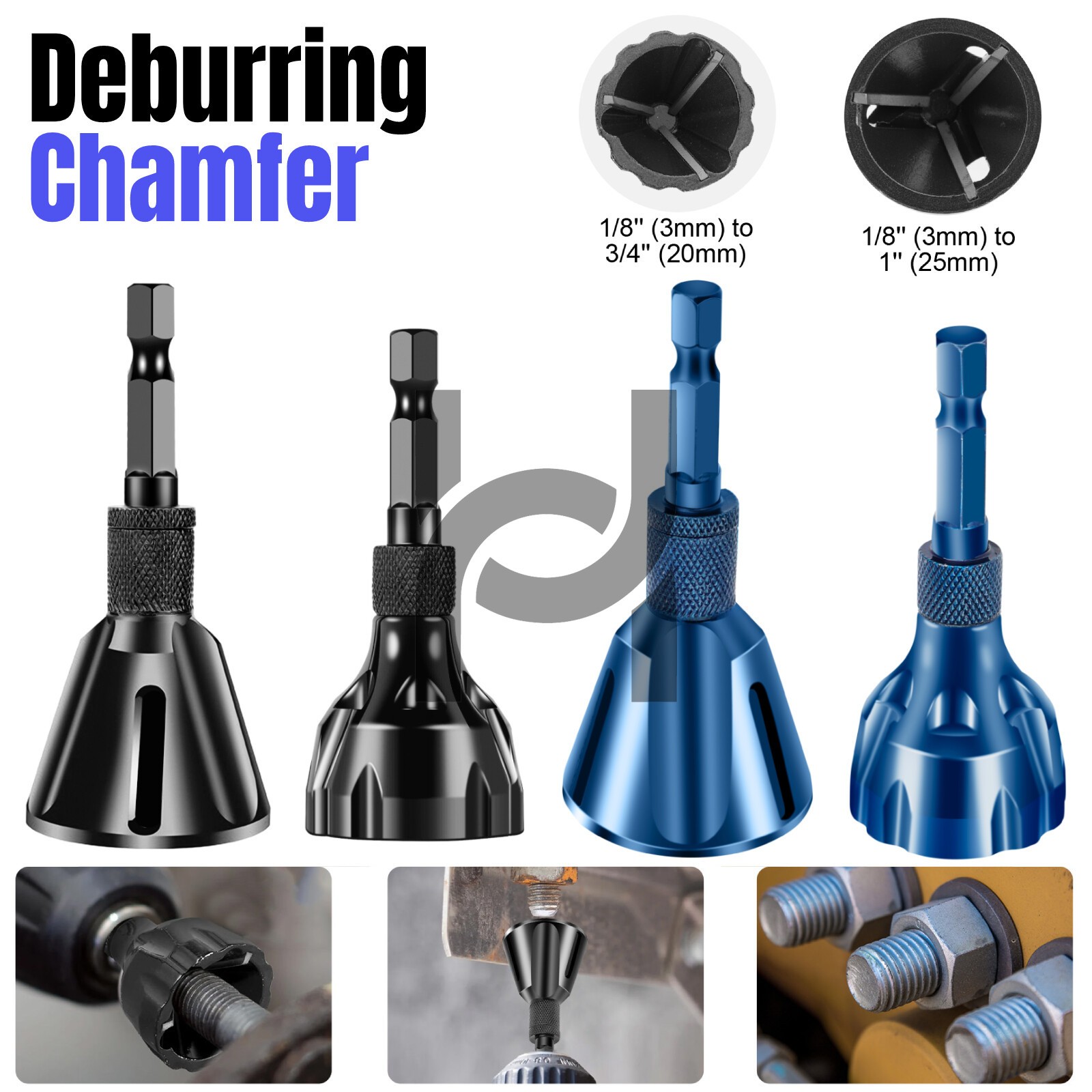 1/4″ Hex Shank External Deburring Chamfer Drill Bit 2Pcs Burr Removal Tool