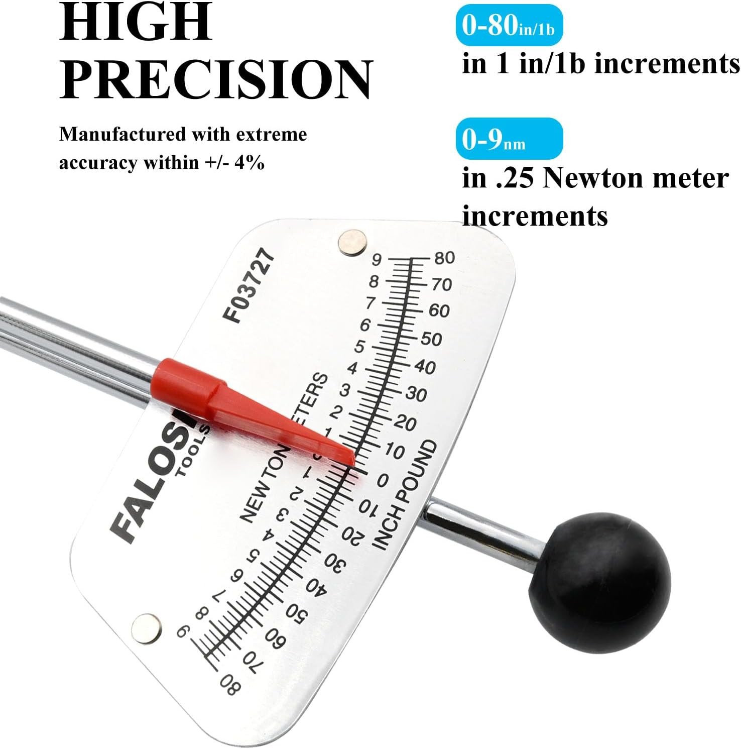 1/4-inch Drive Beam Torque Wrench – 0-80 Inch/Pounds and 0-9 Newton/Meter Torque