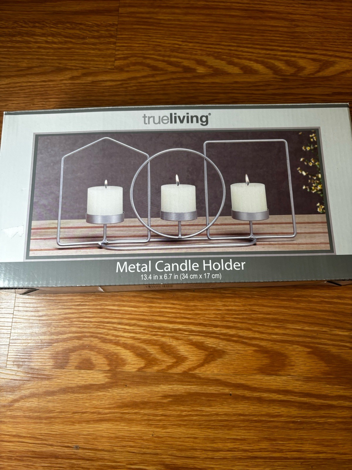True Living Silver Metal Geometric Modern Pillar Candle Holder 13.4 x 6.7 in