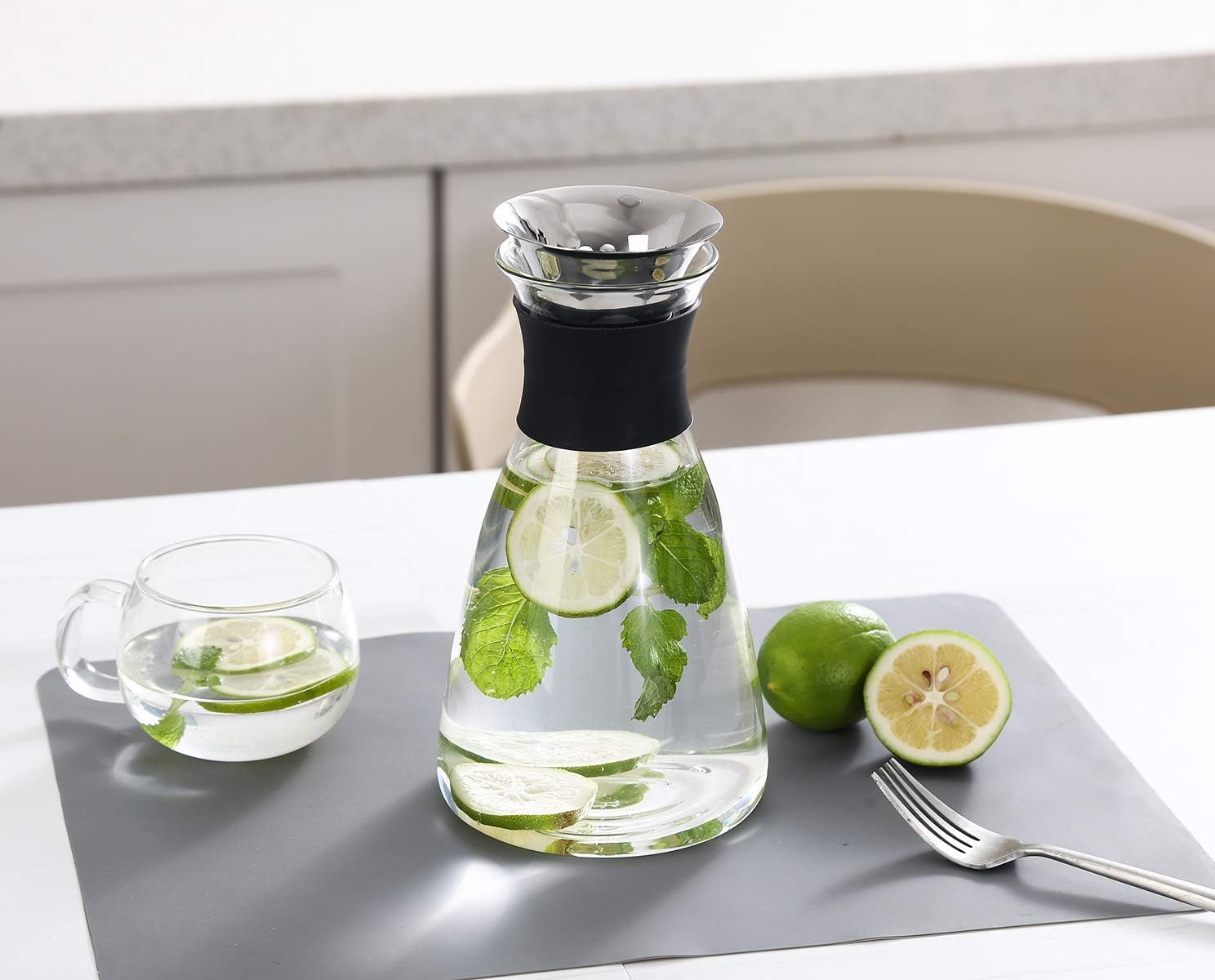 Glass Pitcher Stainless Steel Silicone Filter Lid 37oz/1100ml for Tea juice