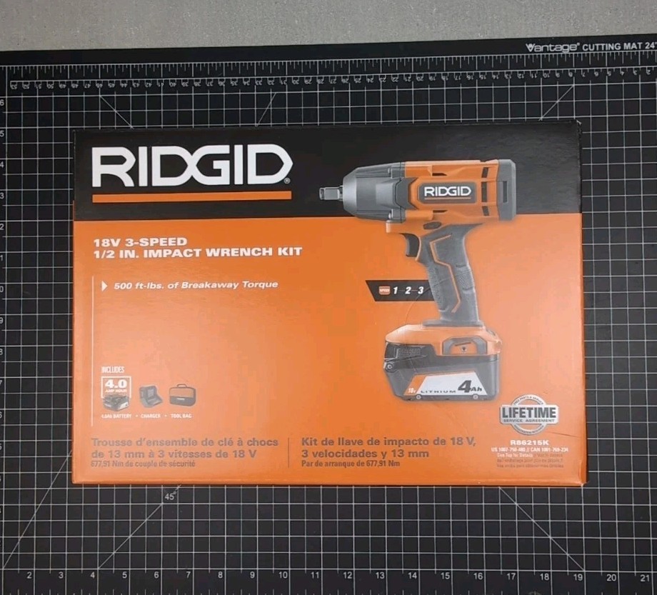 NEW IN BOX Ridgid R86215K 18V 3 Speed 1/2 in Impact Wrench Kit Battery & Charger