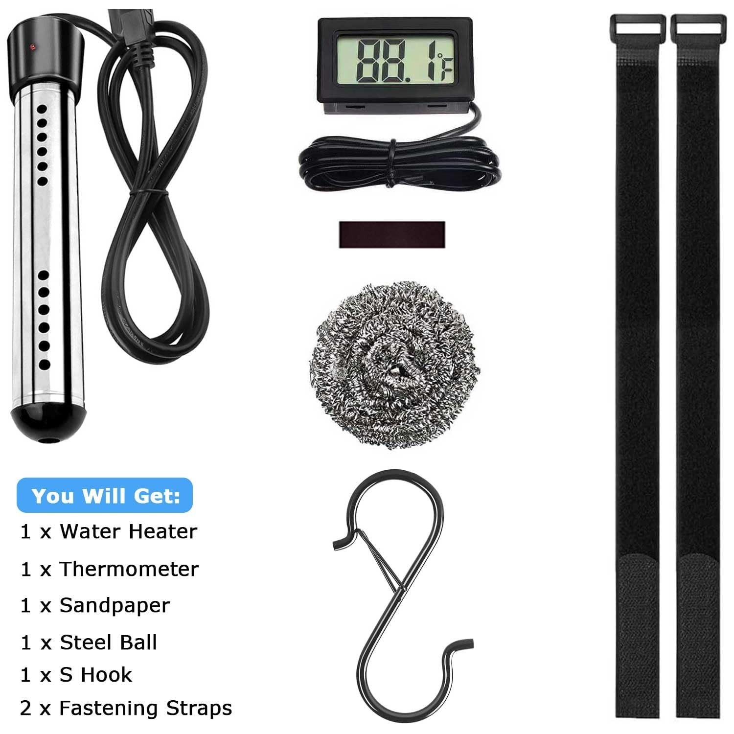 Immersion Water Heater 2000W Portable Pool Heater Fast Heating w/ Auto Shutoff