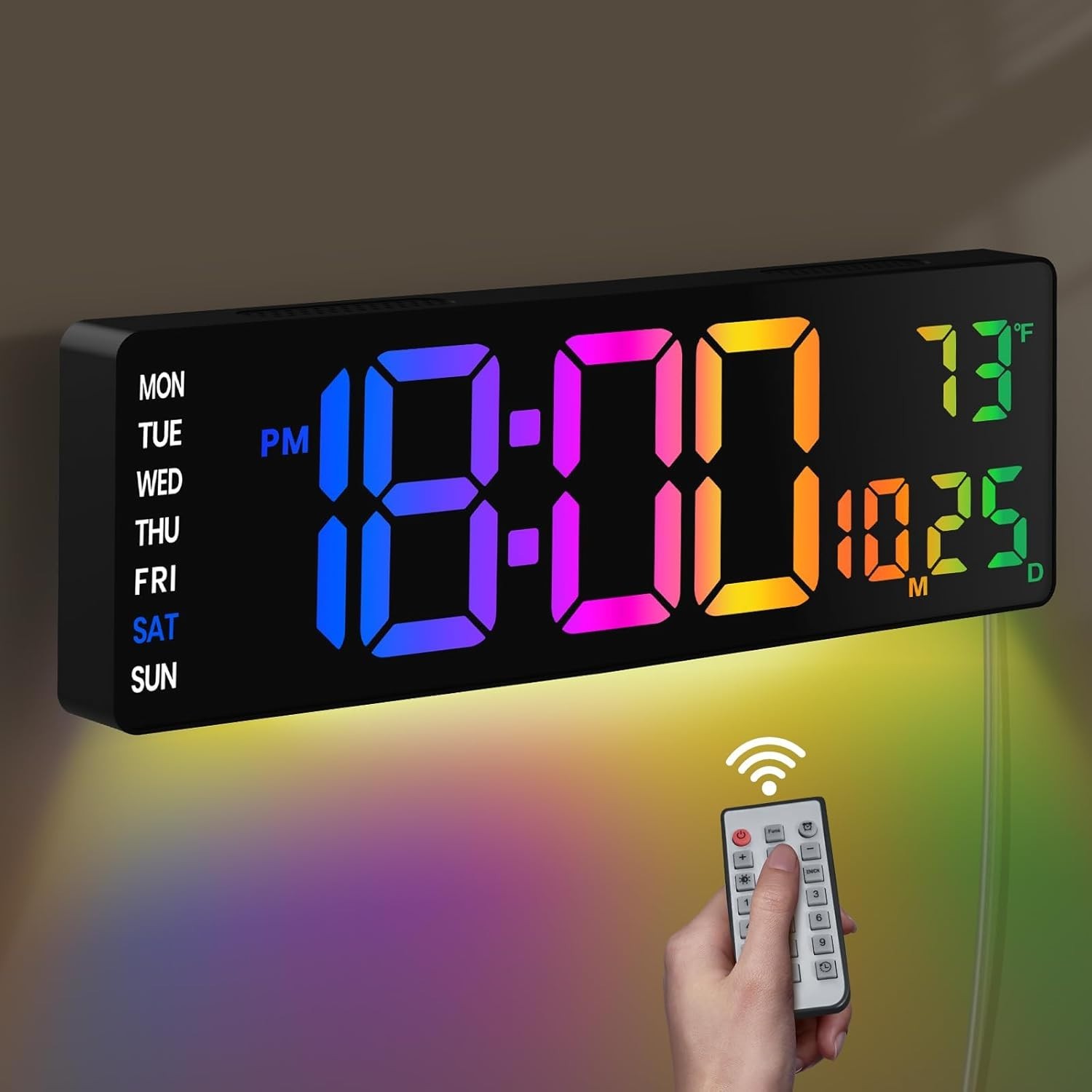 “Large Digital Wall Clock with Remote Control, 12 Inch LED Large Display Count..