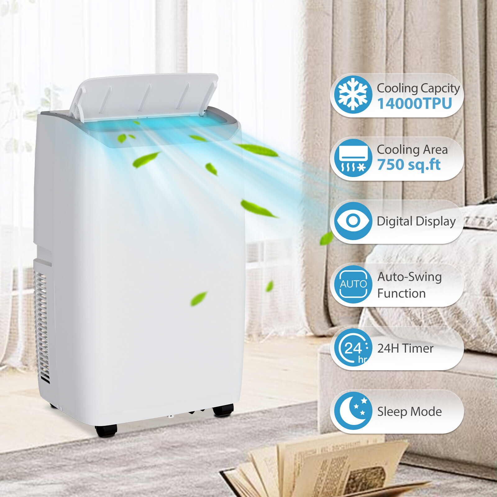 14000 BTU Portable Air Conditioner AC Unit Cooler Fan Dehumidifier 750 Sq. ft
