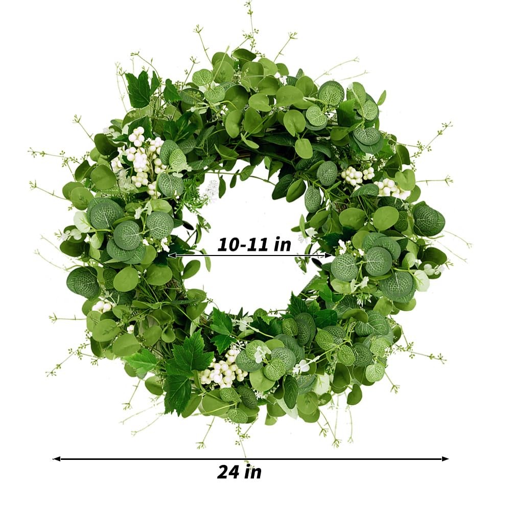 Eucalyptus Wreath 24 Inch, Spring Summer Wreaths for Front Door Outside with Whi
