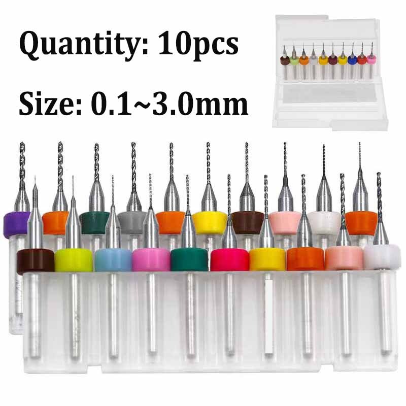10pcs Carbide Micro Mini CNC Drill Bit Set 0.1-3.0mm for PCB
