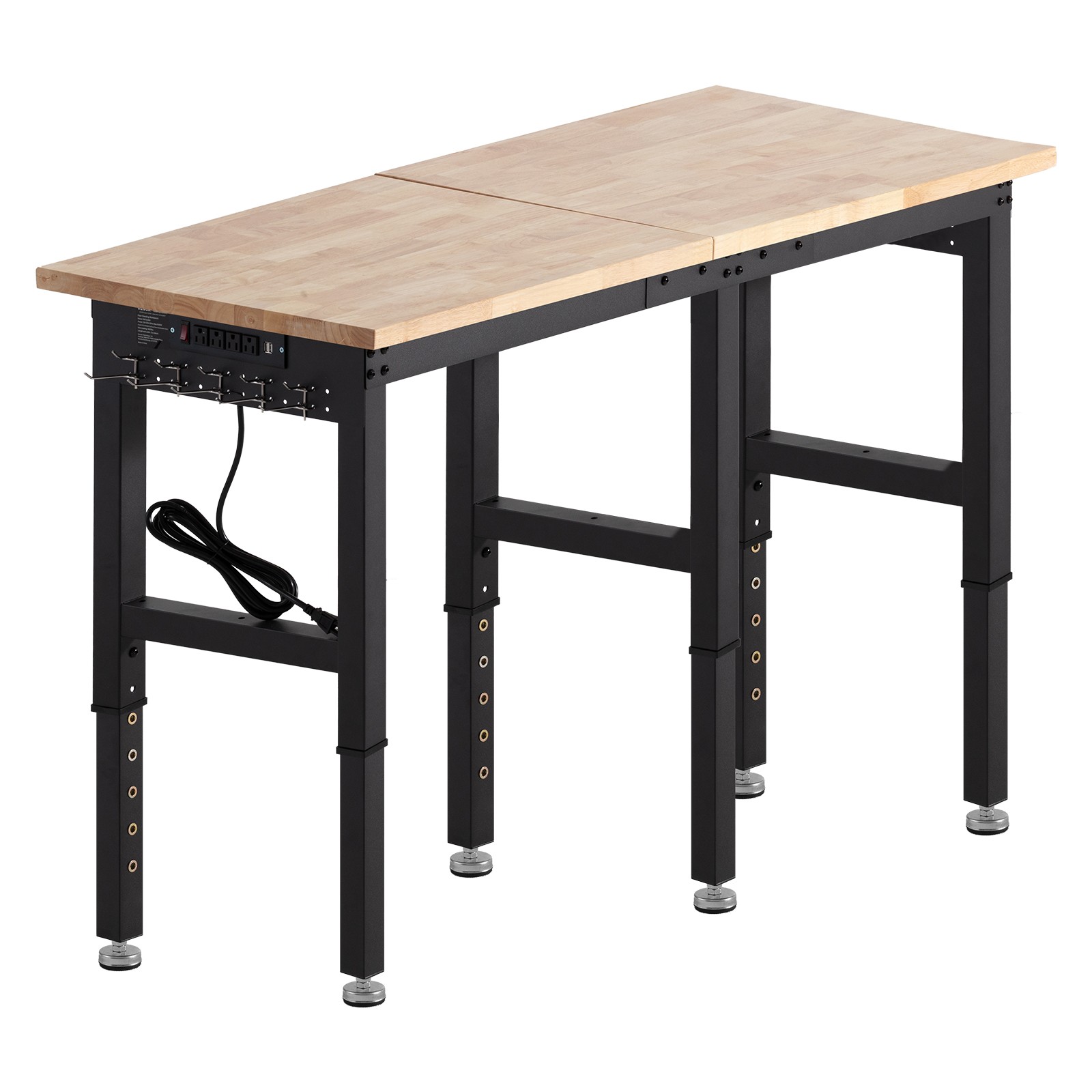 Uimoso Adjustable Workbench with Oak Wood Top and Built-in Power Outlets,72x24in