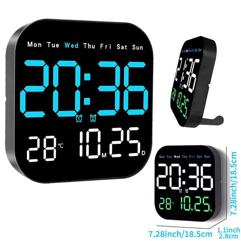 Wall Clock Remote Control Temperature Date Week Display Adjust LED Large Digital
