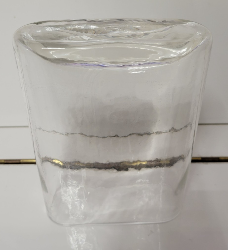 RECTANGULAR CLEAR GLASS VASE ROUNDED EDGES 6.25 BY 5.5 BY 3 INCHES