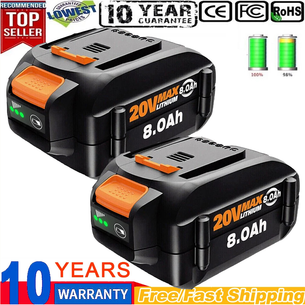 2PACK 8.0Ah For WORX 20V 8AH MAX Extend Lithium-Ion Battery WA3525 WA3575 WA3520