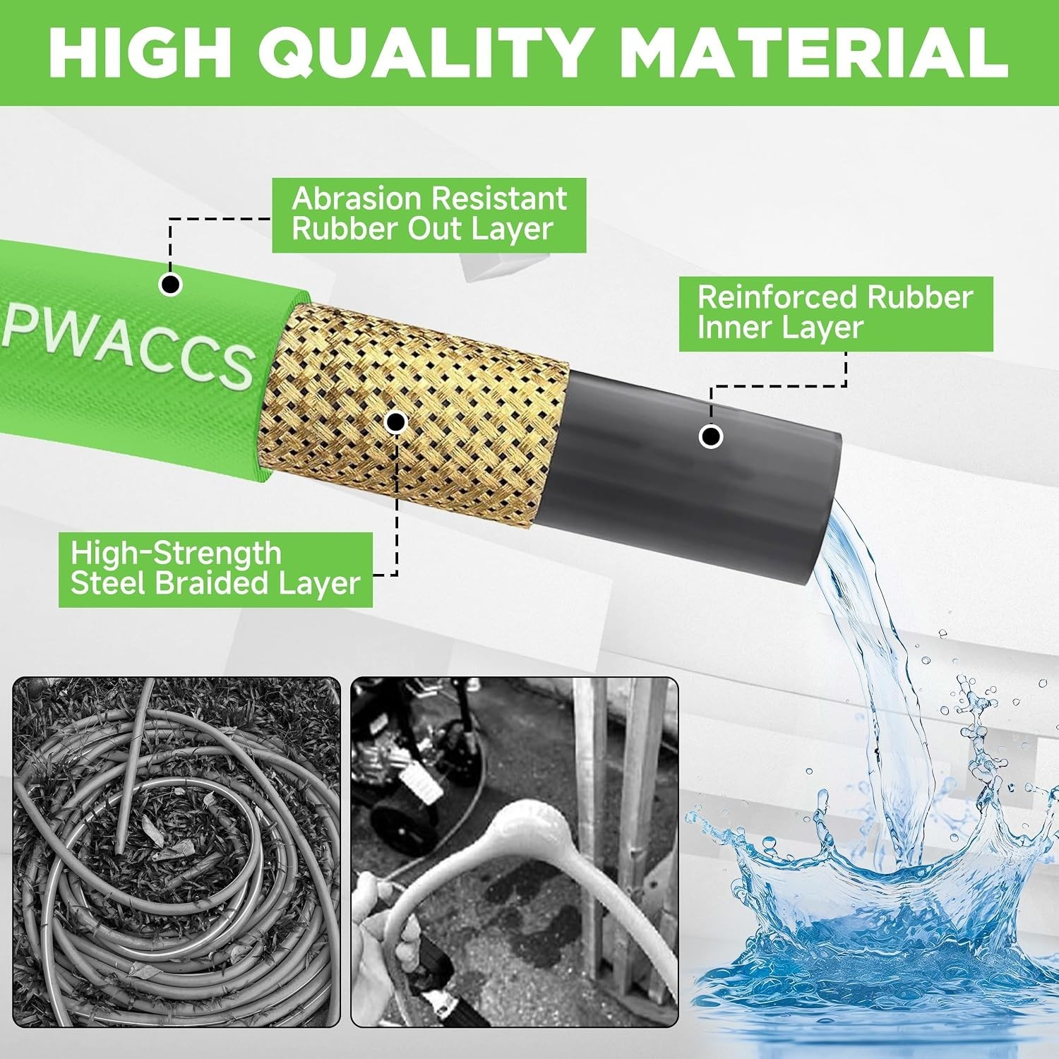 25FT Kink-Resistant Pressure Washer Hose – 3/8” 4000 PSI, Steel Braided Power