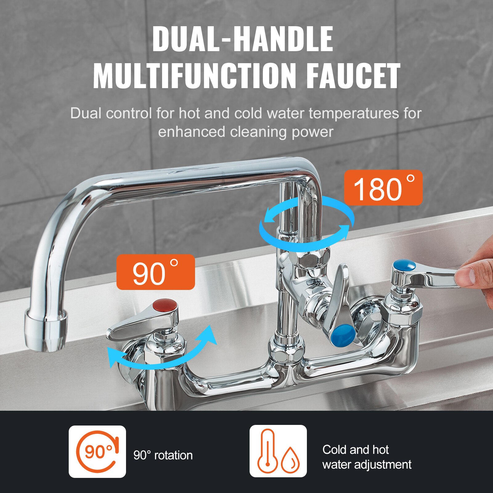 VEVOR 36″ Commercial Pre-Rinse Faucet Wall Mount Kitchen Sink Faucet w/ Sprayer