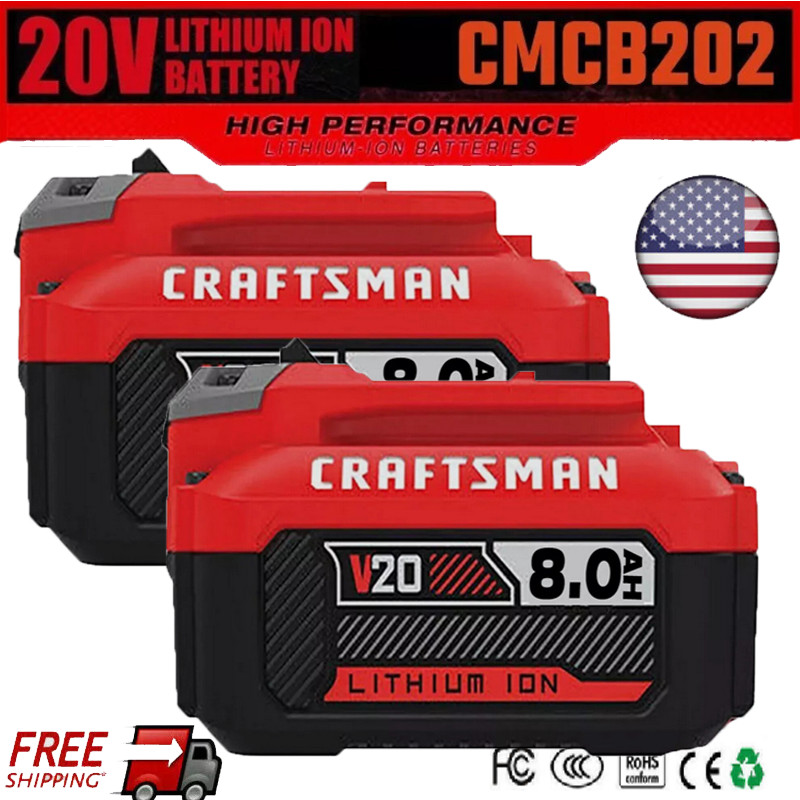 2X 8.0Ah For Craftsman V20 20 Volt MAX Lithium Battery CMCB204 CMCB202 CMCB201