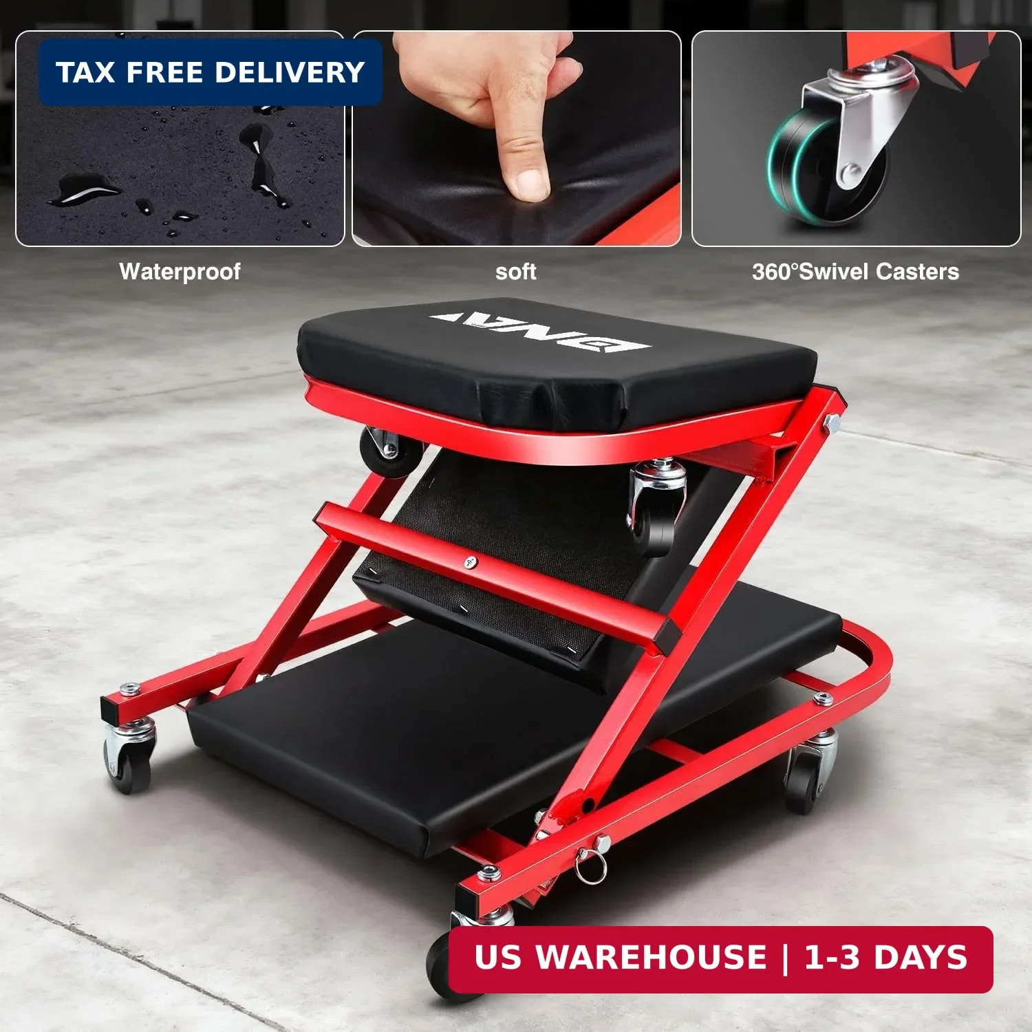 ‎DNA MOTORING TOOLS-00186 40 Inches 2 IN 1 Rolling Folding Car Creeper/Seat, 6 P