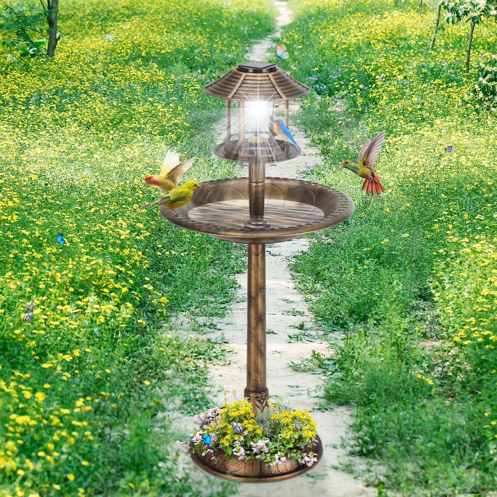 42″ H Plastic Round Bird Bath with Solar Light & Sturdy Base for Outdoor Garden