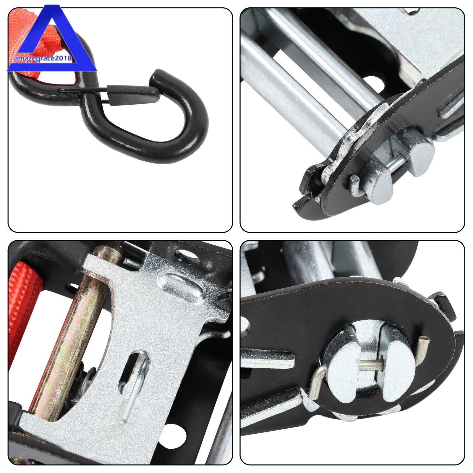 4 Pack 1.6″ × 15 Feet Heavy Duty Tie Downs 5208Lbs Ratchet Straps W/ S Hook Red