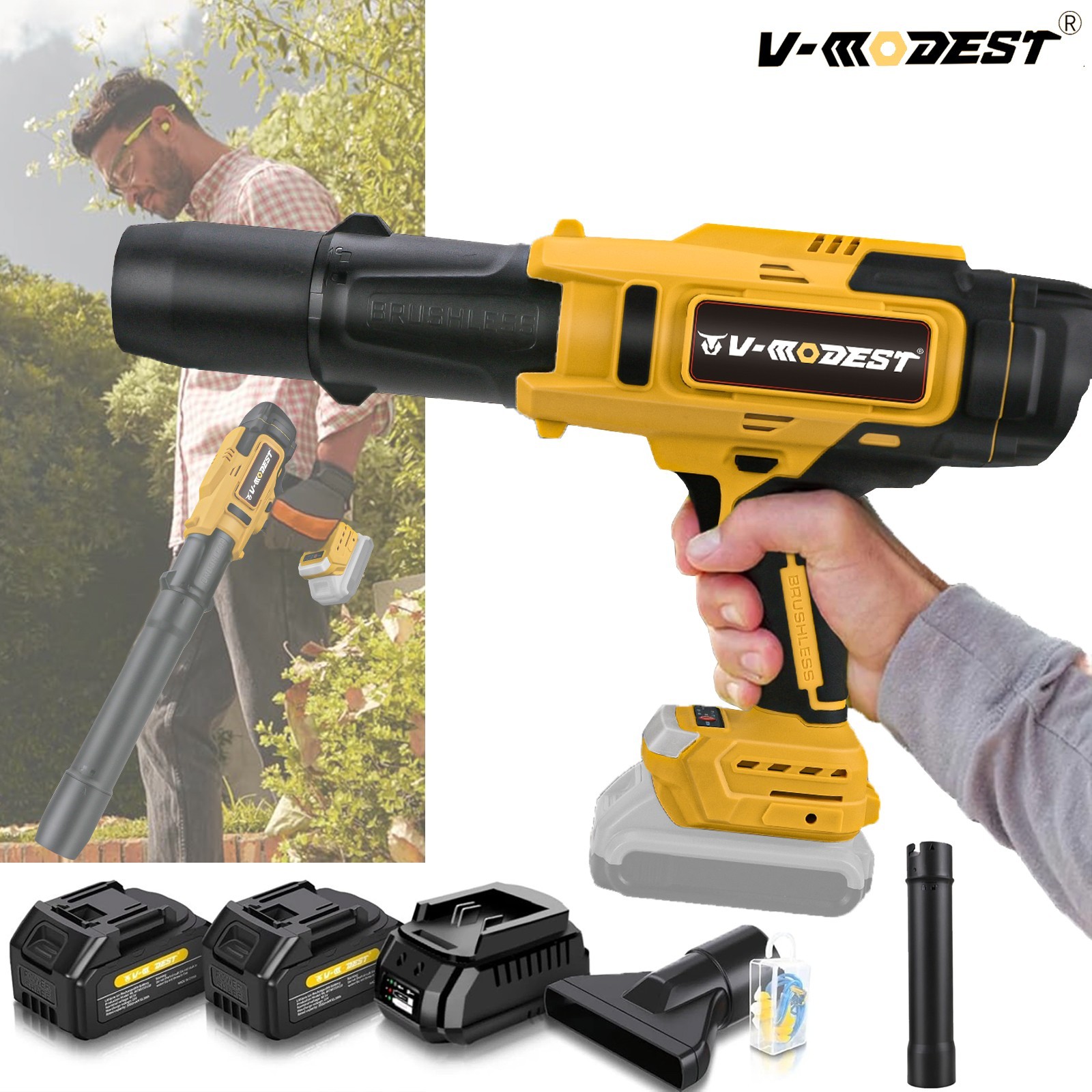 Brushless Cordless Turbine Leaf Blower Compact Handheld Blower w/2*4.0Ah Battery
