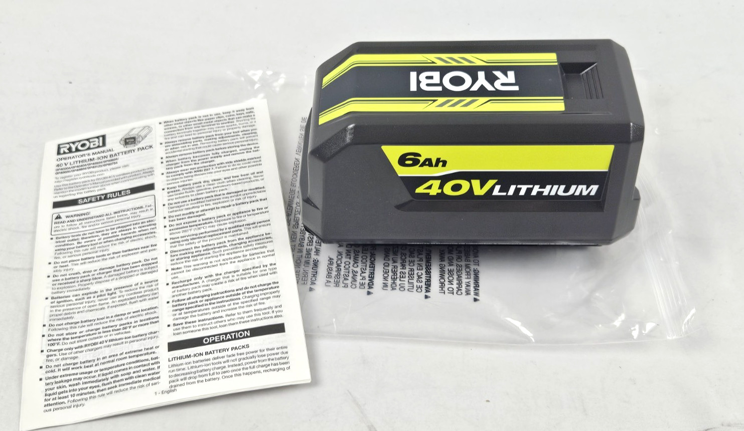 Genuine RYOBI 40V Lithium-Ion 6.0 Ah Battery OP40605VNM