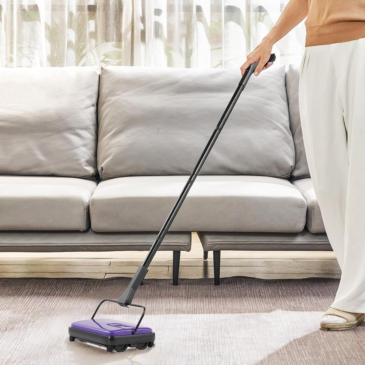 Versatile 6.7in Carpet Sweeper – Quiet Operation, Easy Disposal, Purple Design