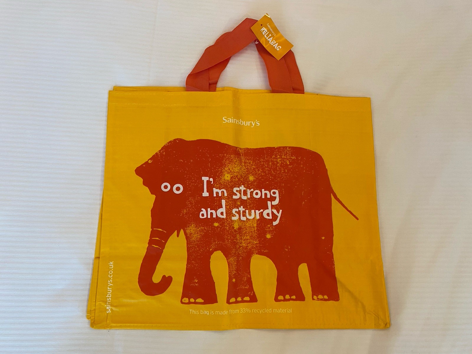 Sainsbury Elephant Tote Bag Orange Shopper Large London England Uk New NWT Gift