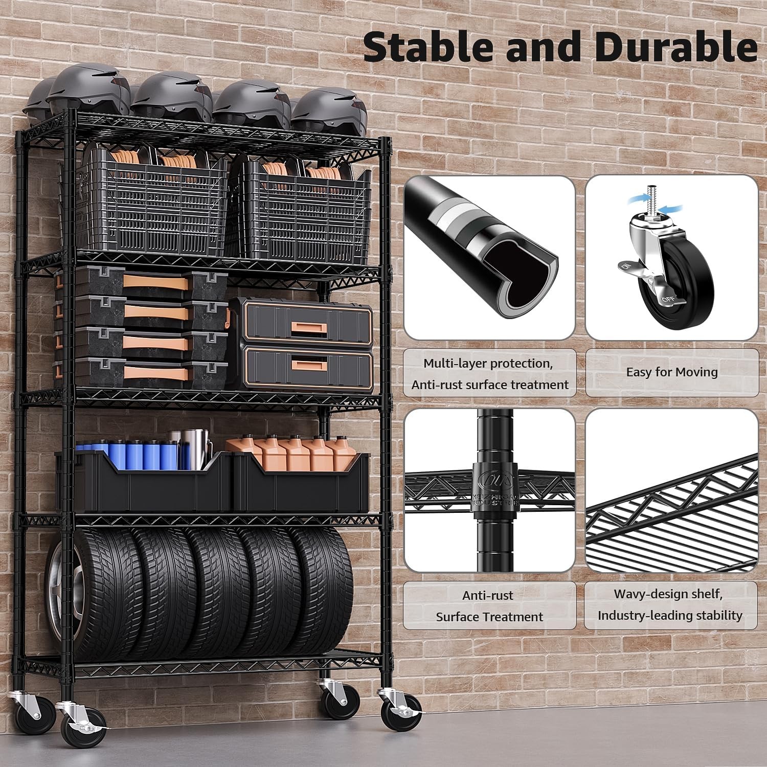 5-Shelf Storage Shelves,Wire Shelving Heavy Duty Metal Storage Shelving Unit Adj