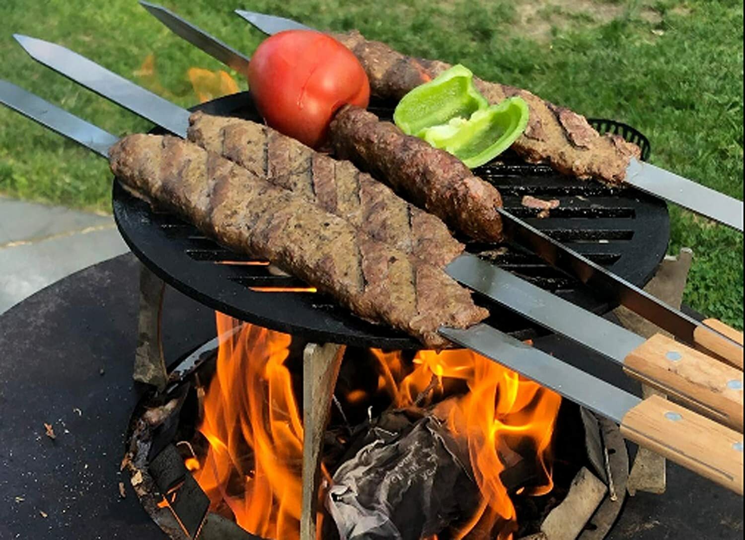 G & F – Large Stainless Steel Brazilian-Style BBQ Skewers with Hard Wood