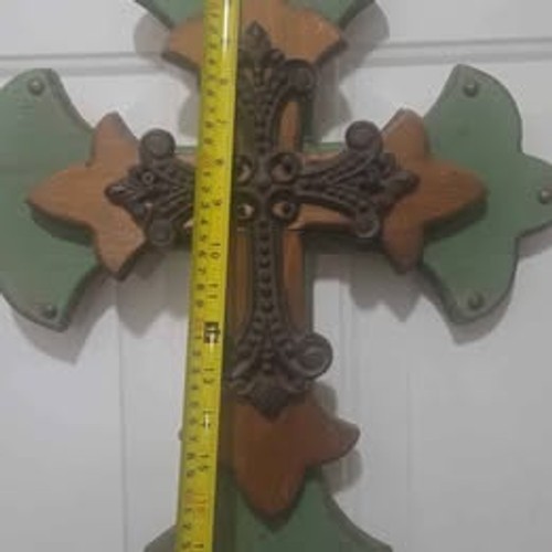Rustic Layered Wood and Metal Wall crafted Cross home decor