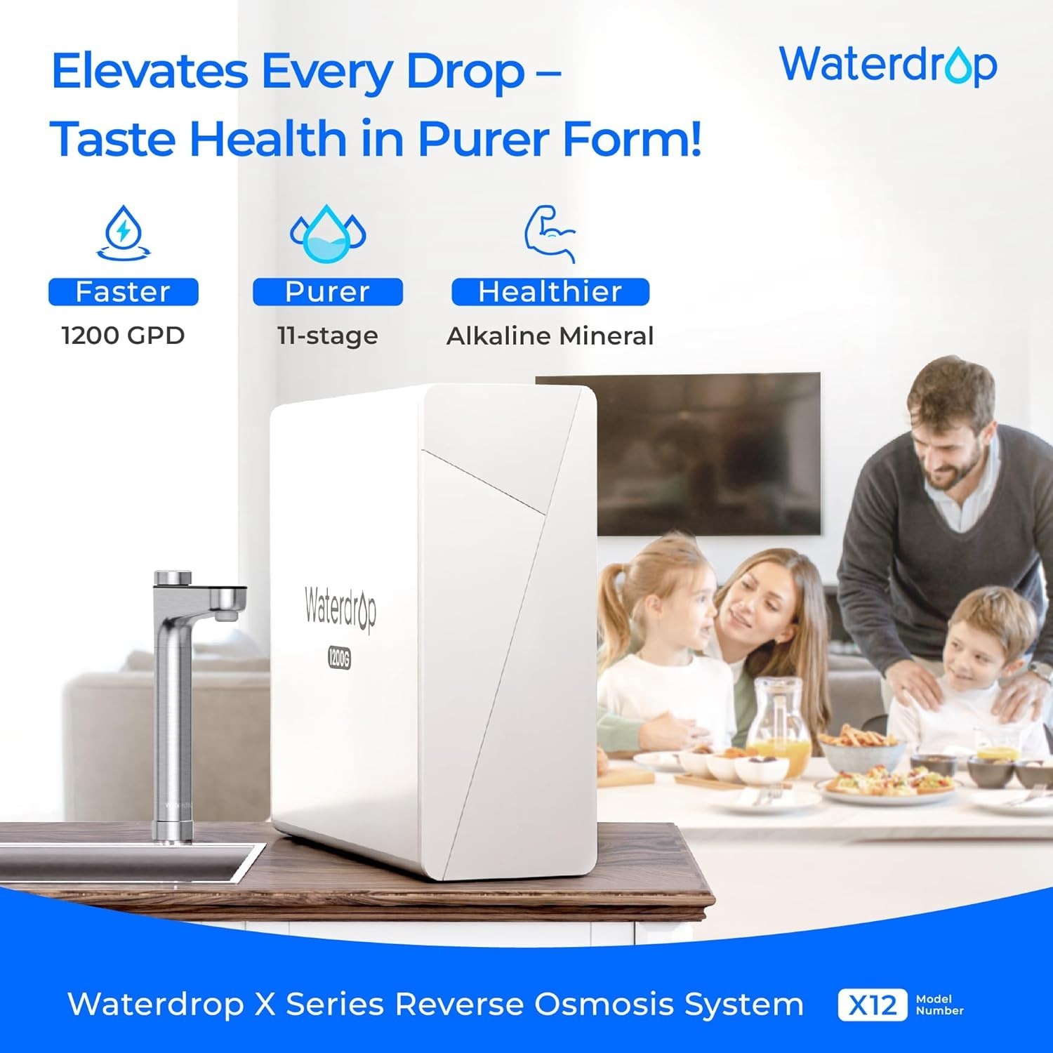 Waterdrop X12 Alkaline Mineral pH+ Reverse Osmosis System,1200 GPD Fast Flow RO