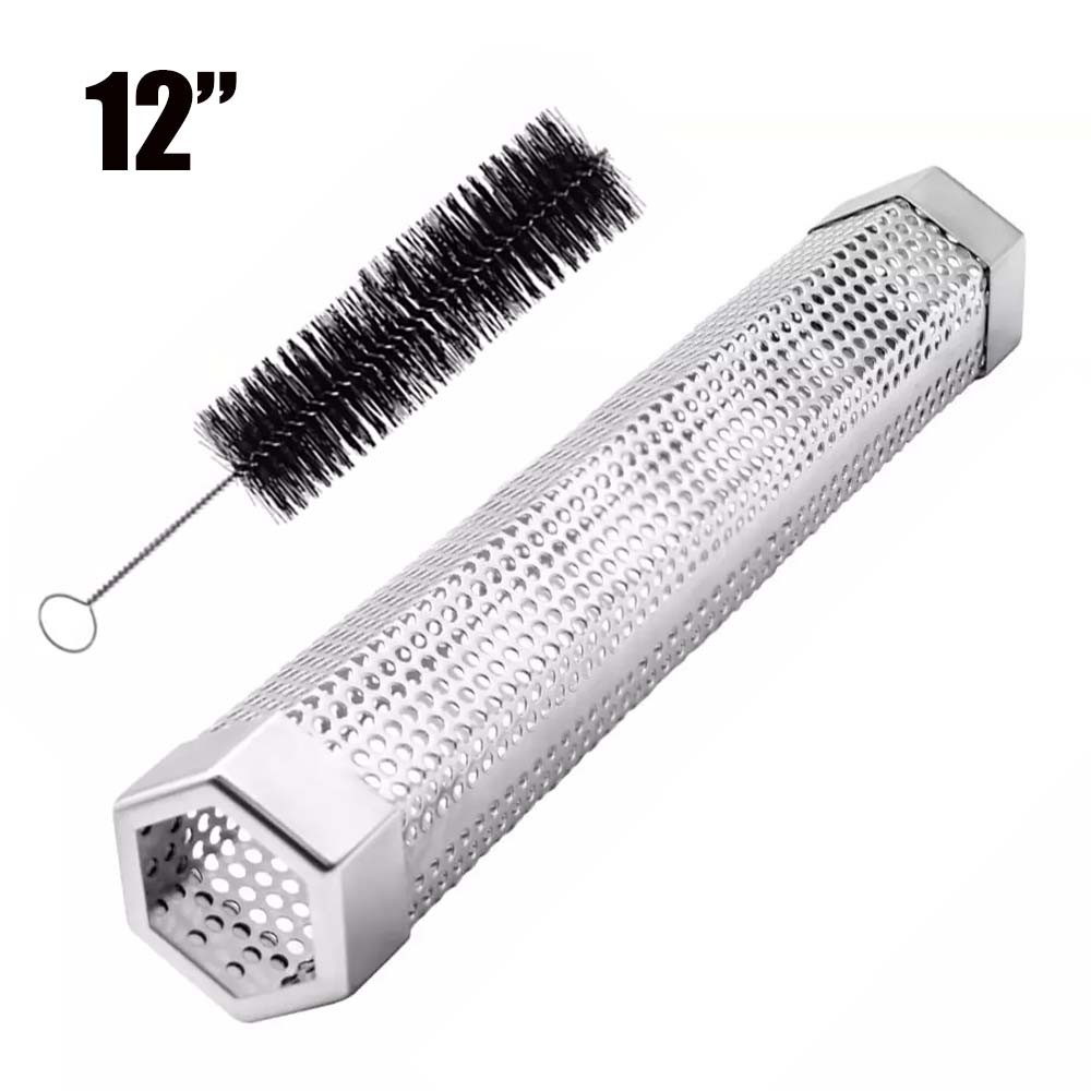 12″ Stainless Steel Pellet Smoker Tube with Brush Premium BBQ Wood Smoking Tube