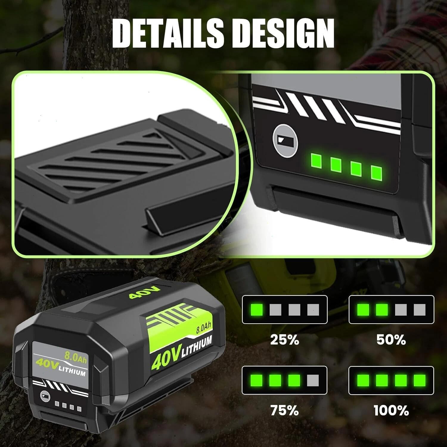2PACK 40 Volt 8.0Ah Battery for Ryobi 40V Lithium-ion OP40602 Battery with LED