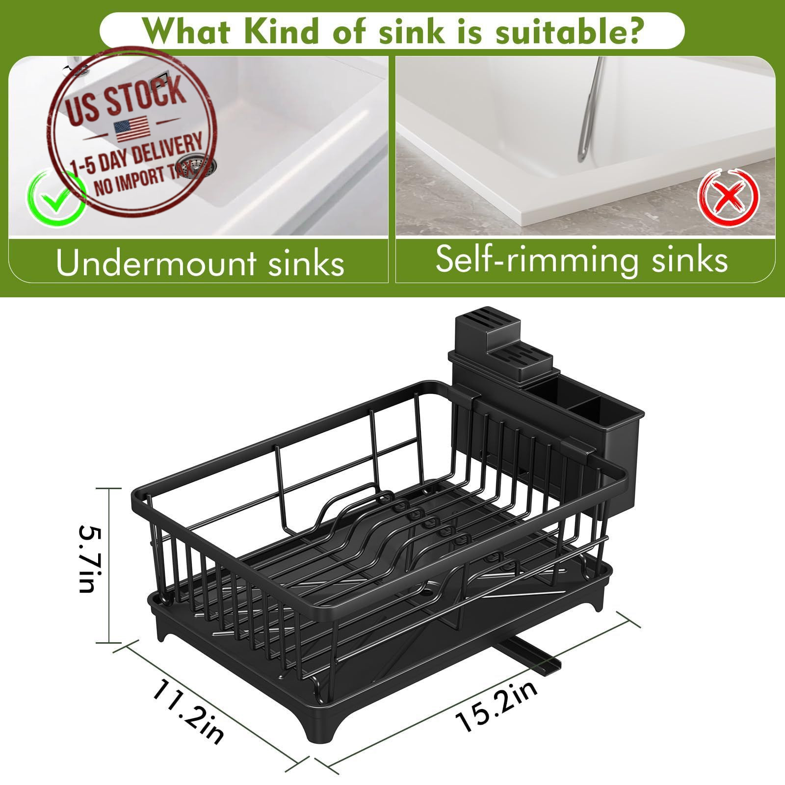 Compact Dish Drying Rack, Rust-Resistant Kitchen Drainer with Utensil Holder