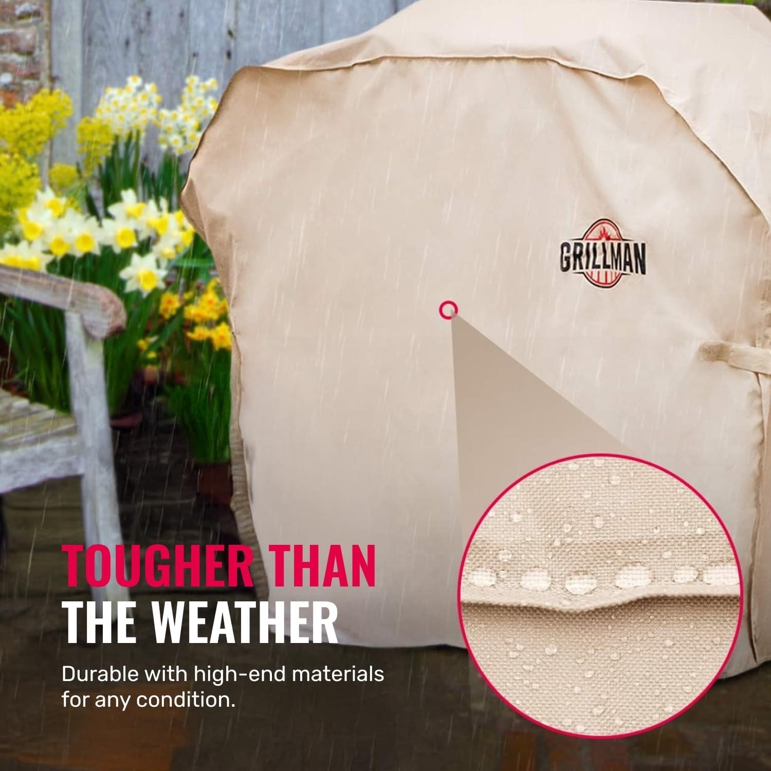 Grillman Grill Cover BBQ Outdoor Grill Covers Charcoal Gas Grills Tan, 58 in 2PK