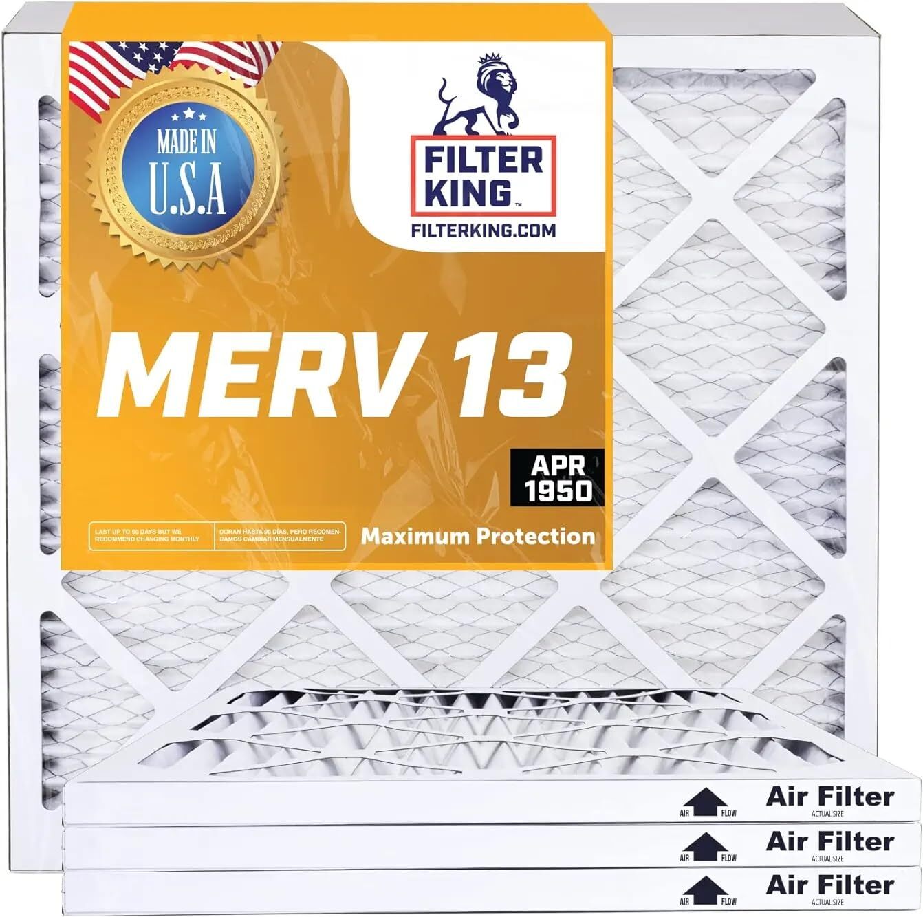 Filter King 20x25x1 Air Filter 12-PACK MERV 13 Actual Size 19.5 x 24.5 x .75″