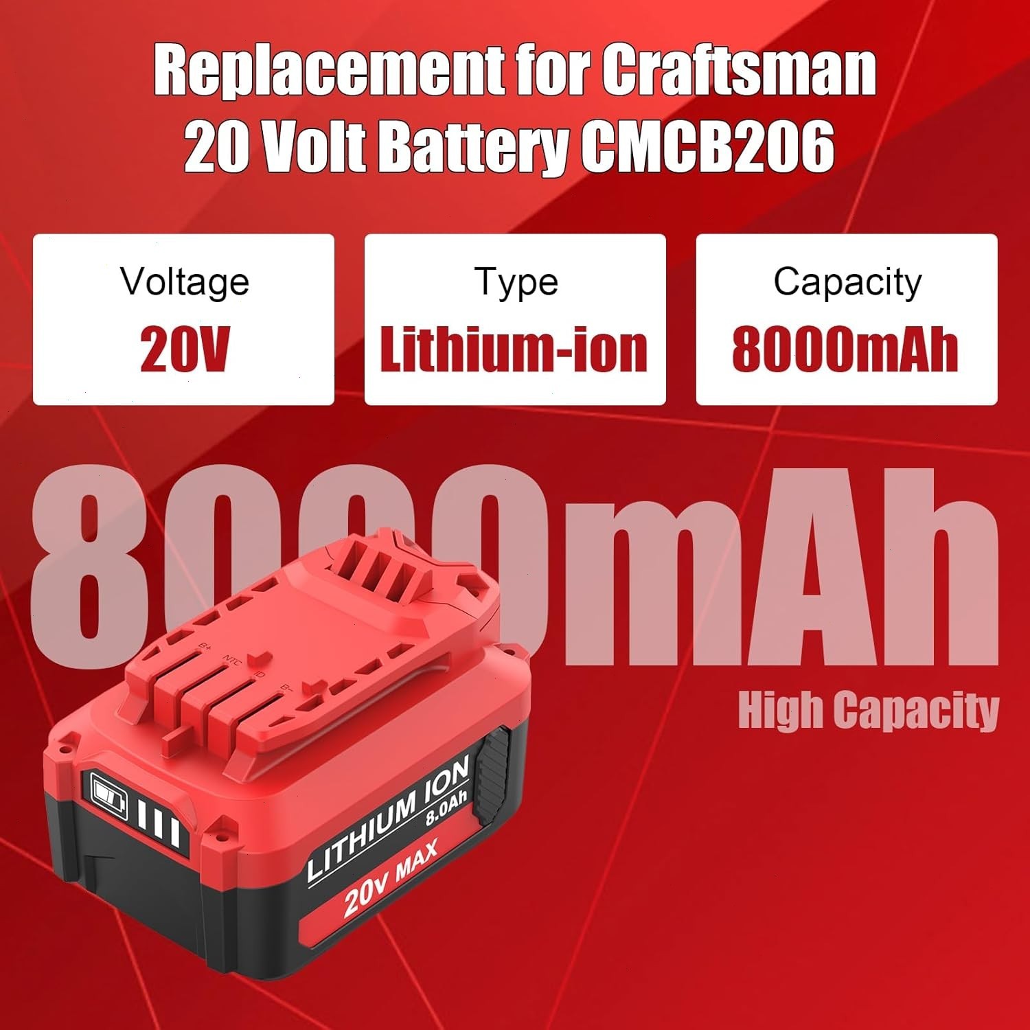2PACK 20Volt For Craftsman V20 8.0Ah Li-ion Battery CMCB204 CMCB202 /Charger