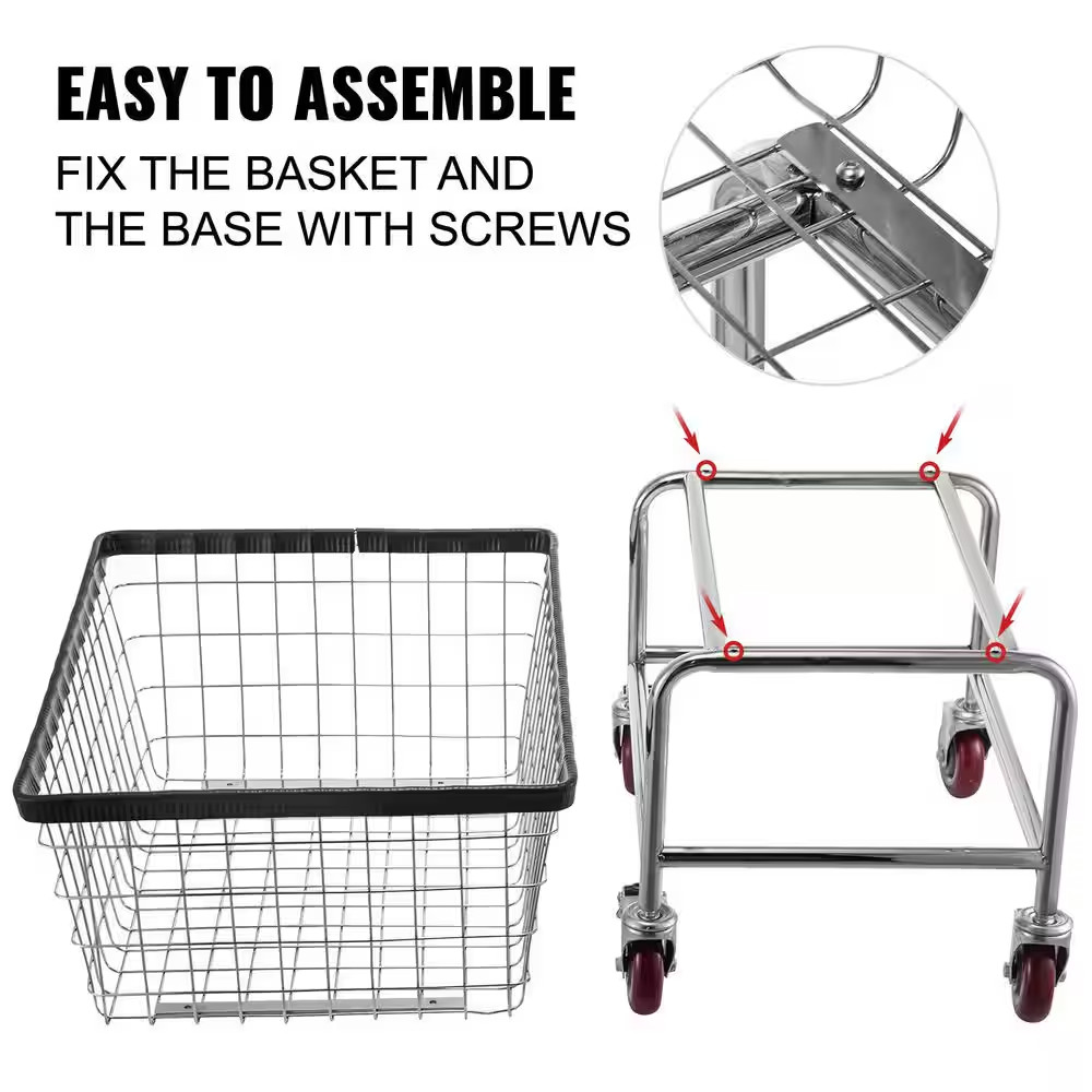Wire Laundry Cart, 35 In. X 15.7 In. X 22 In. Commercial Wire Laundry Basket Car