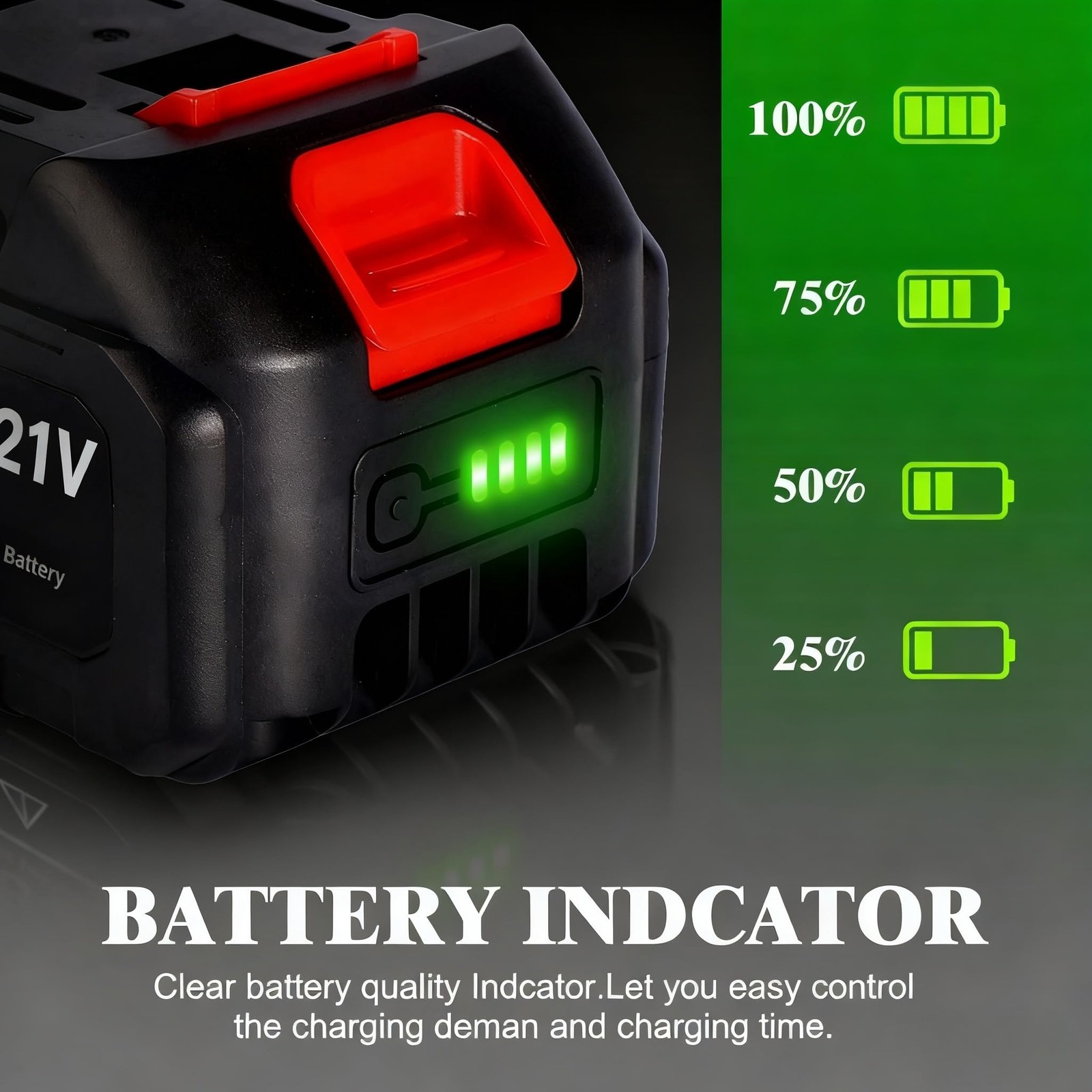21V Lithium Ion Battery, 2.0AH Rechargeable Battery with LED Indicator Light …